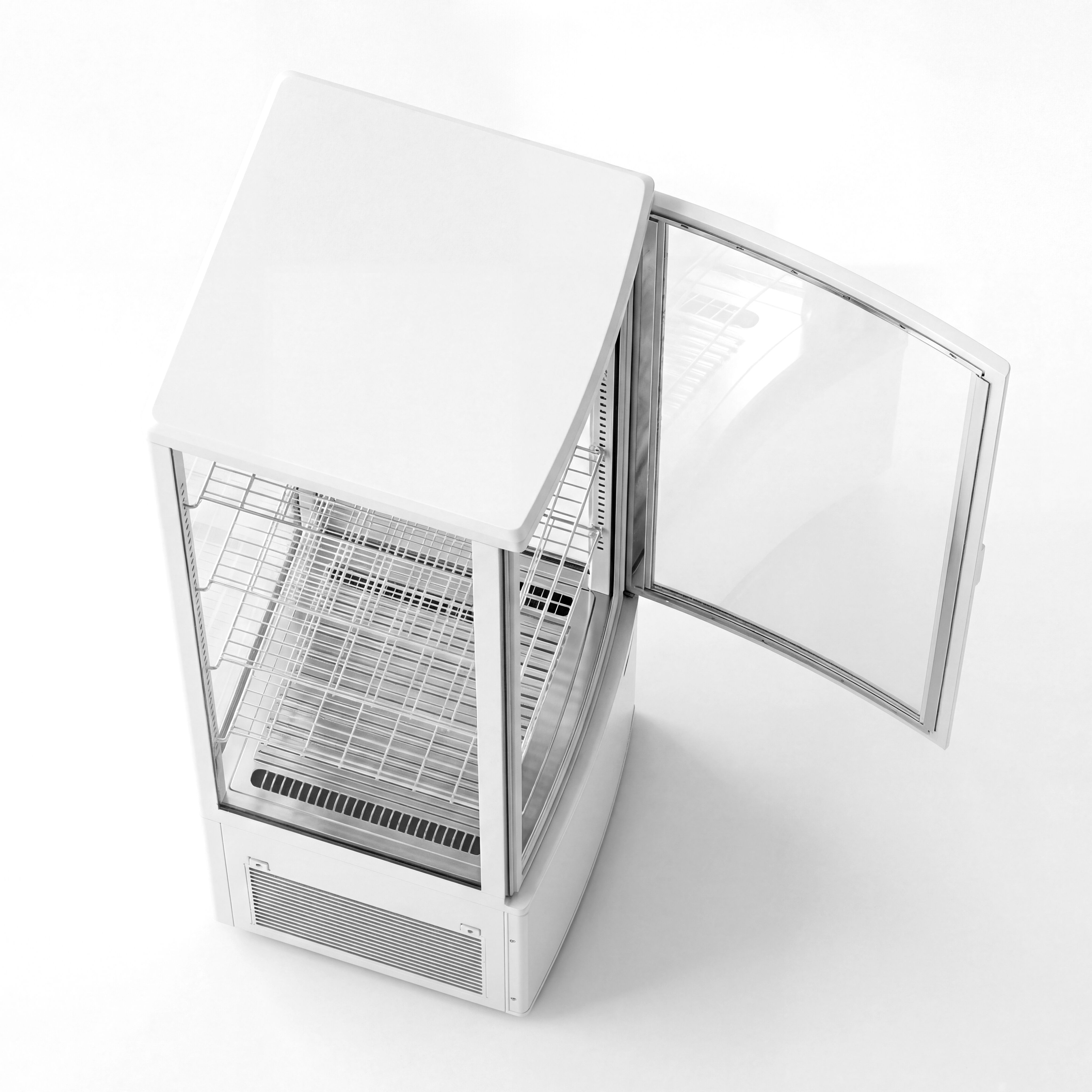 Vitrine réfrigérée 4 faces vitrées / Vitrine panoramique – 235 litres – 1 porte en verre – 4 étagères – Blanc