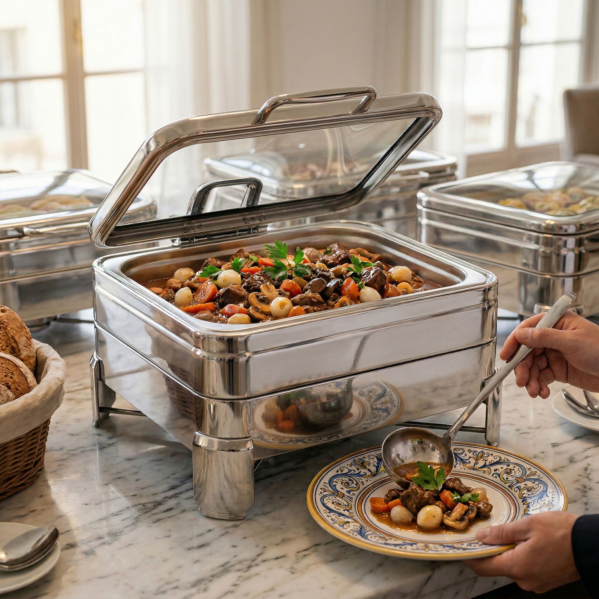 Chafing dish - GN 2/3 - avec couvercle en verre à fermeture douce (Soft-Close) - 5.5L