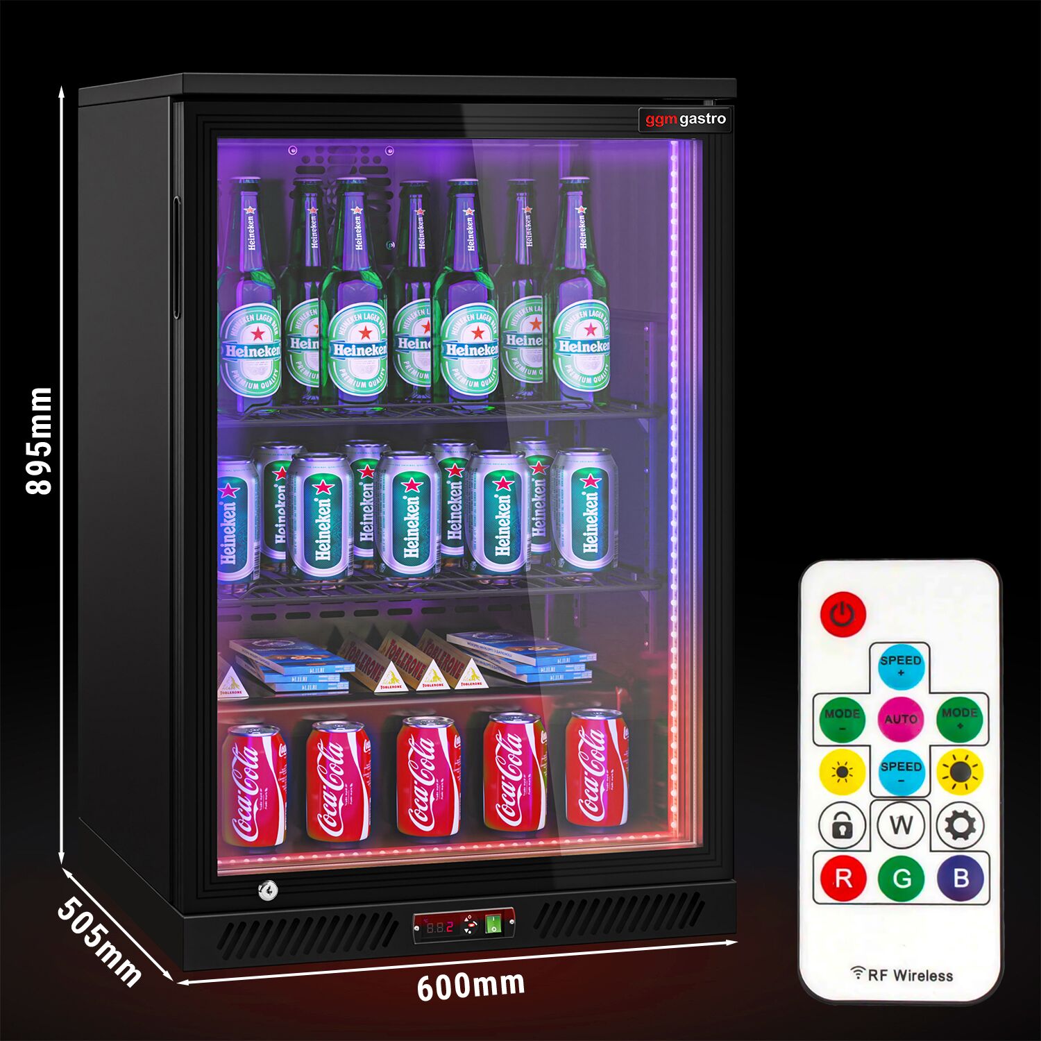 Commercial Back Bar Cooler - 600mm - 126L - with 1 glass hinged door - Black