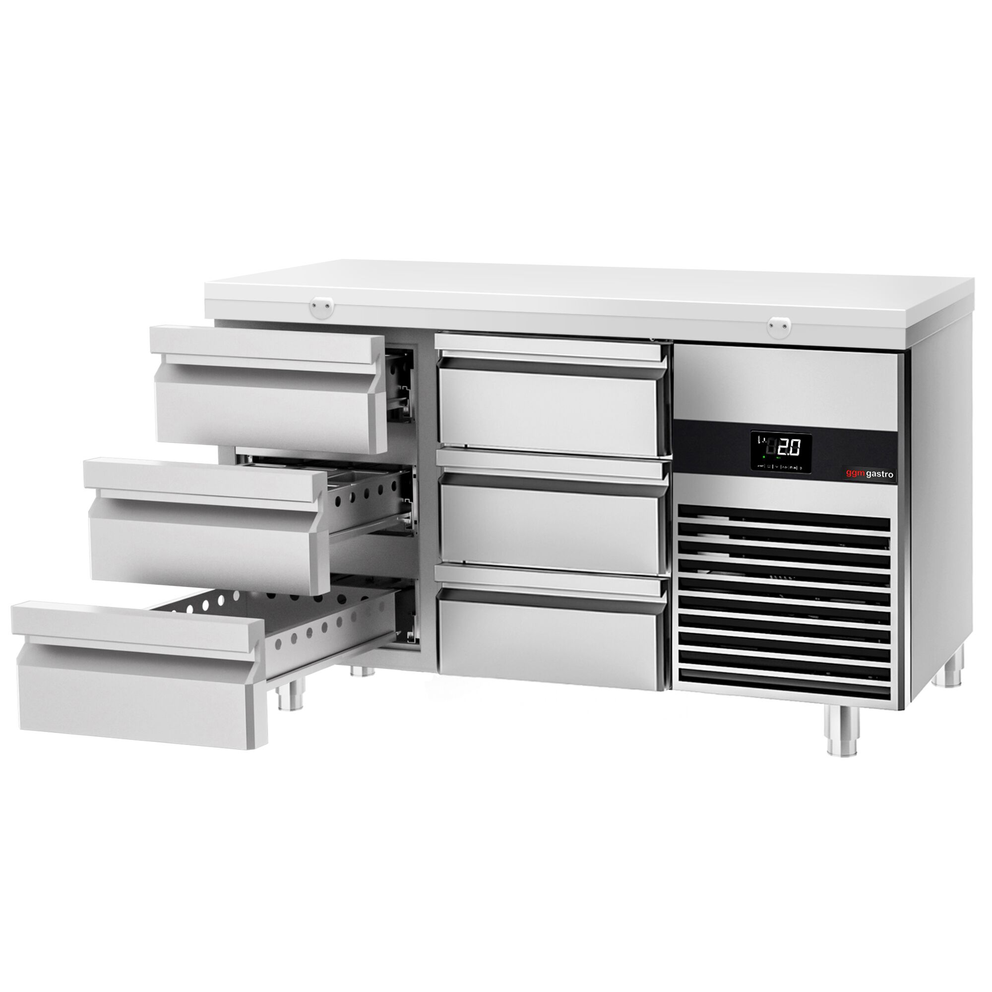 Table réfrigérée PREMIUM - 1400x700 mm - avec 6 tiroirs - incl. planche à découper blanche