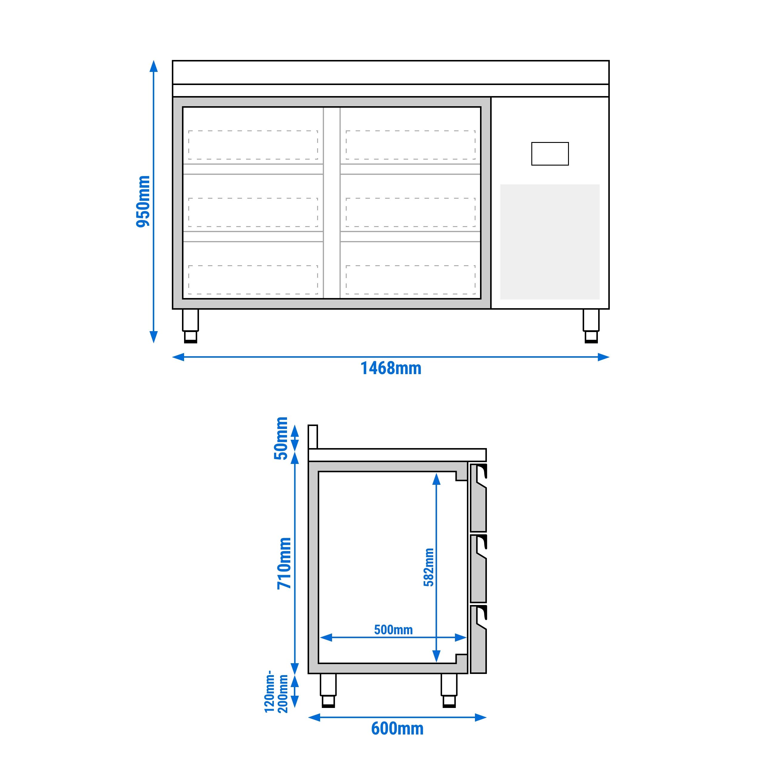 Table réfrigérée Premium PLUS - 1468 x 600 mm - avec 6 tiroirs - avec dosseret