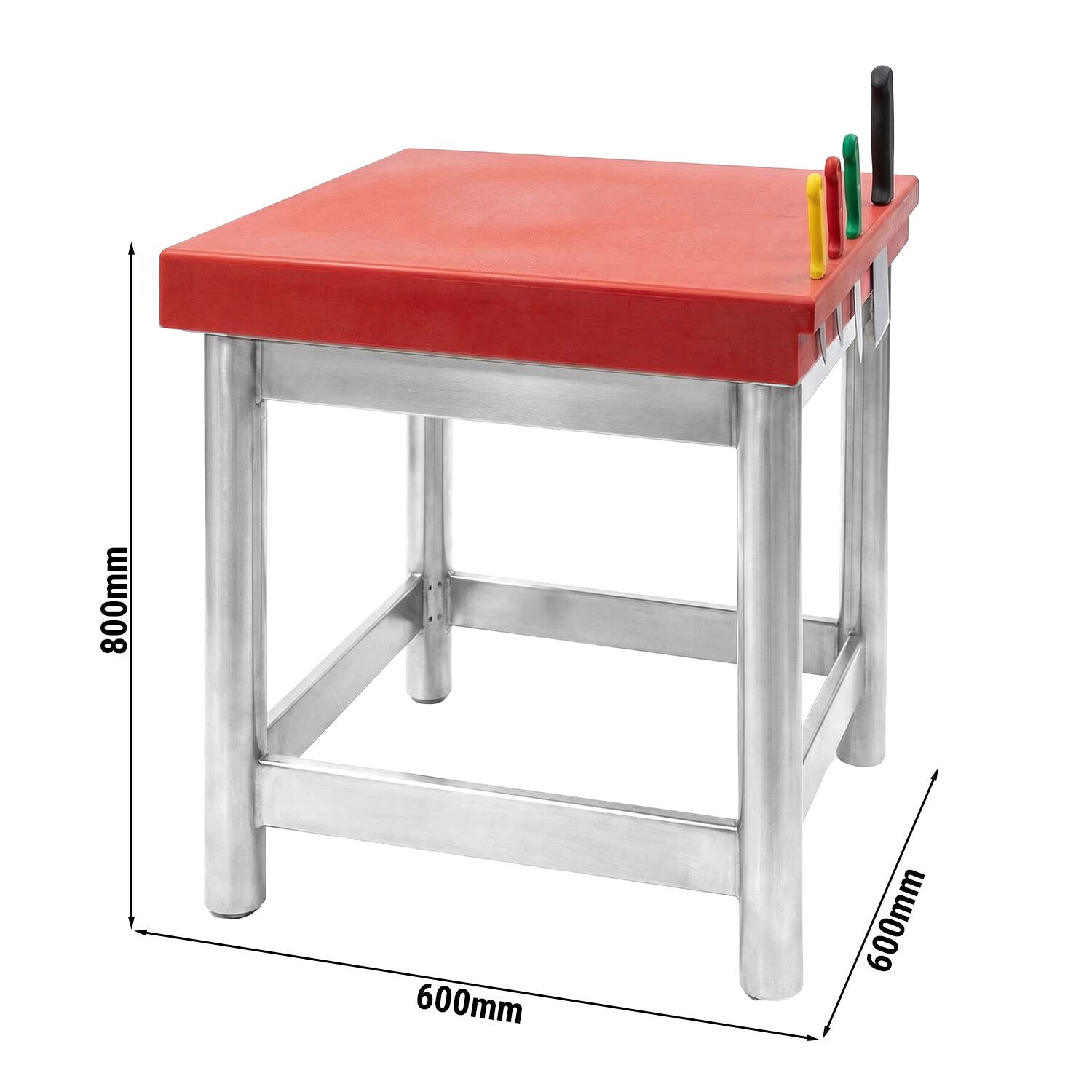 Billot de boucher professionnel en Polyéthylène - 600x600mm - 80mm d’épaisseur - avec porte-couteaux intégré