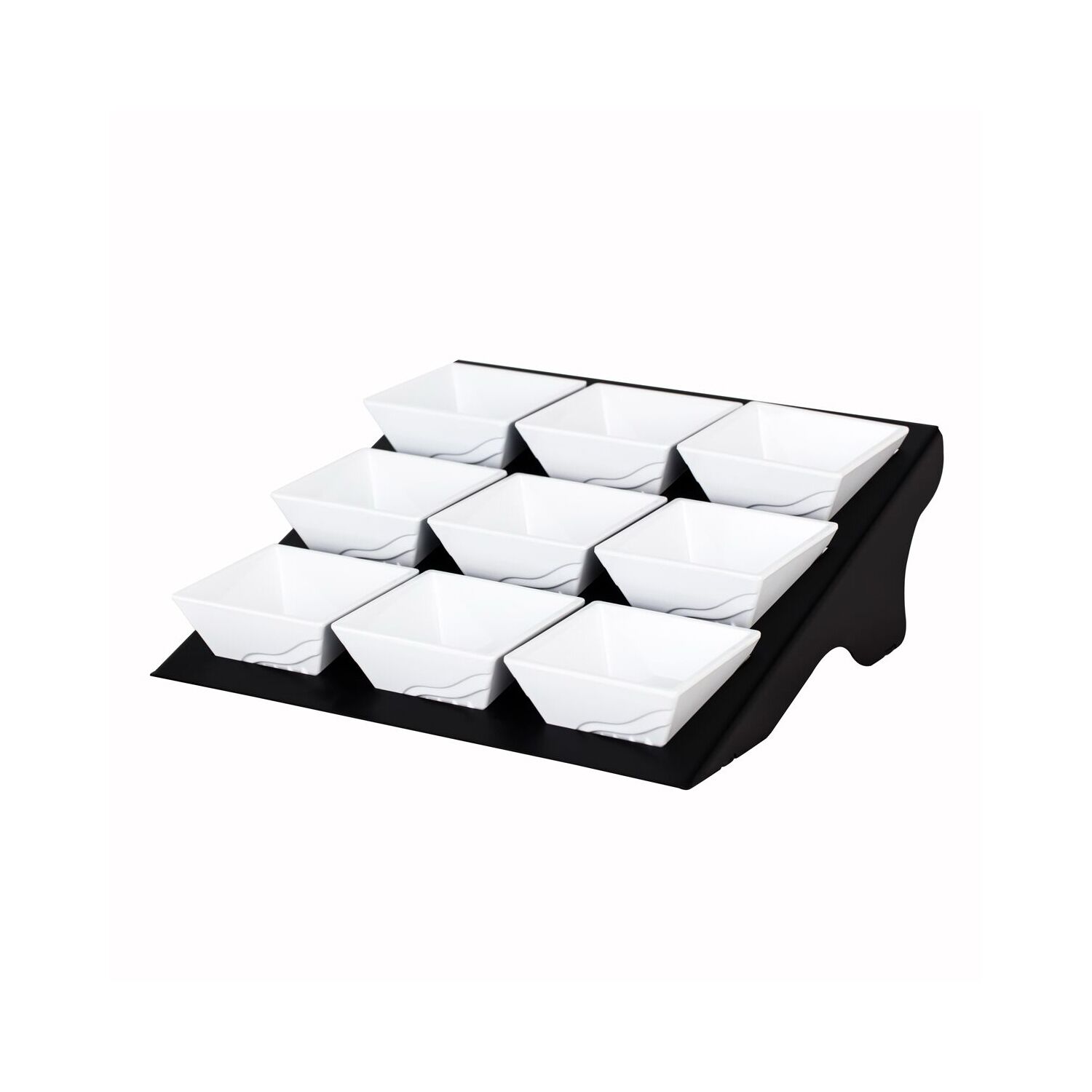 Présentoir buffet / étagère - noir - incl. 9 bols en mélamine - rectangulaires