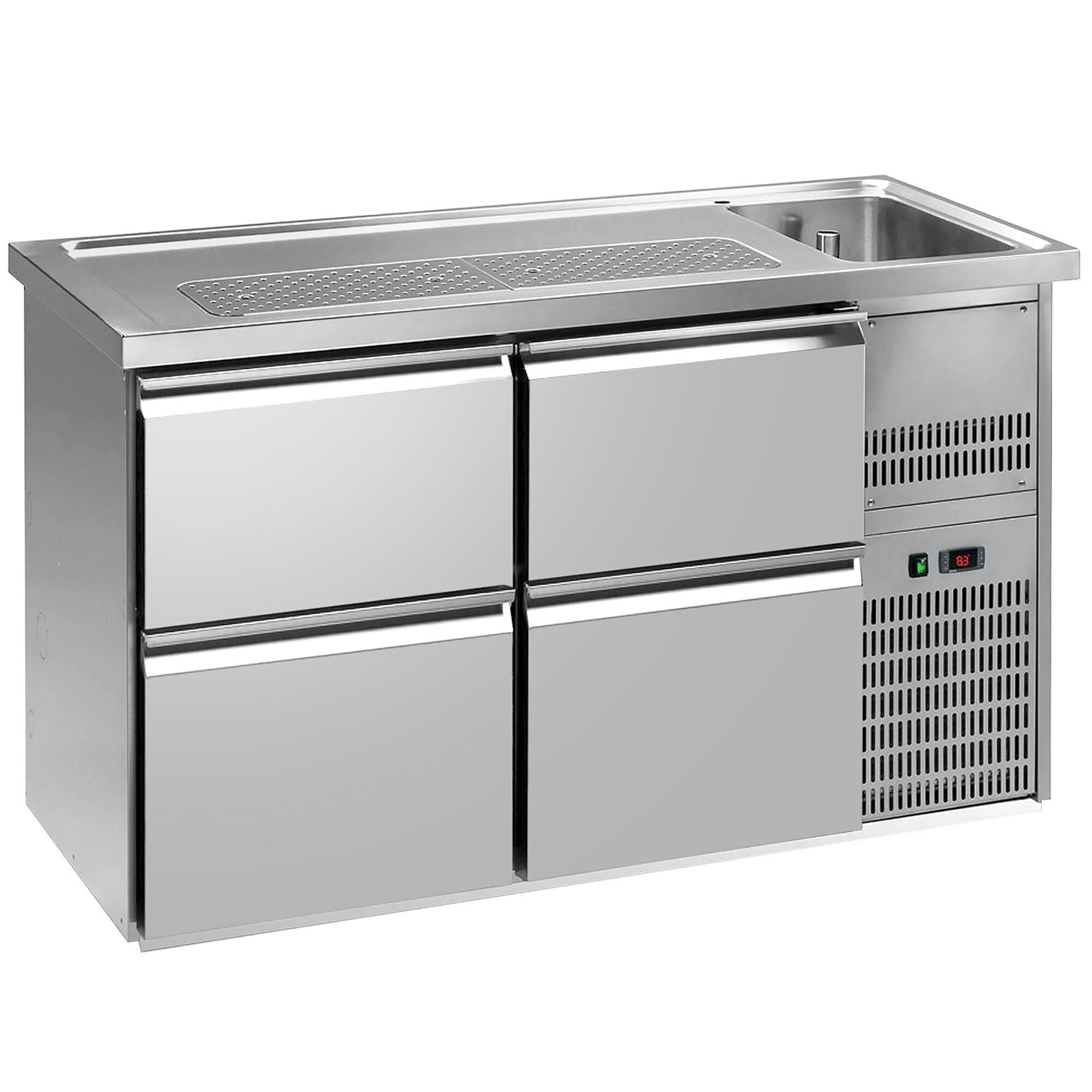 Comptoir de bar réfrigéré Premium PLUS – 1550 × 700 mm – 4 tiroirs