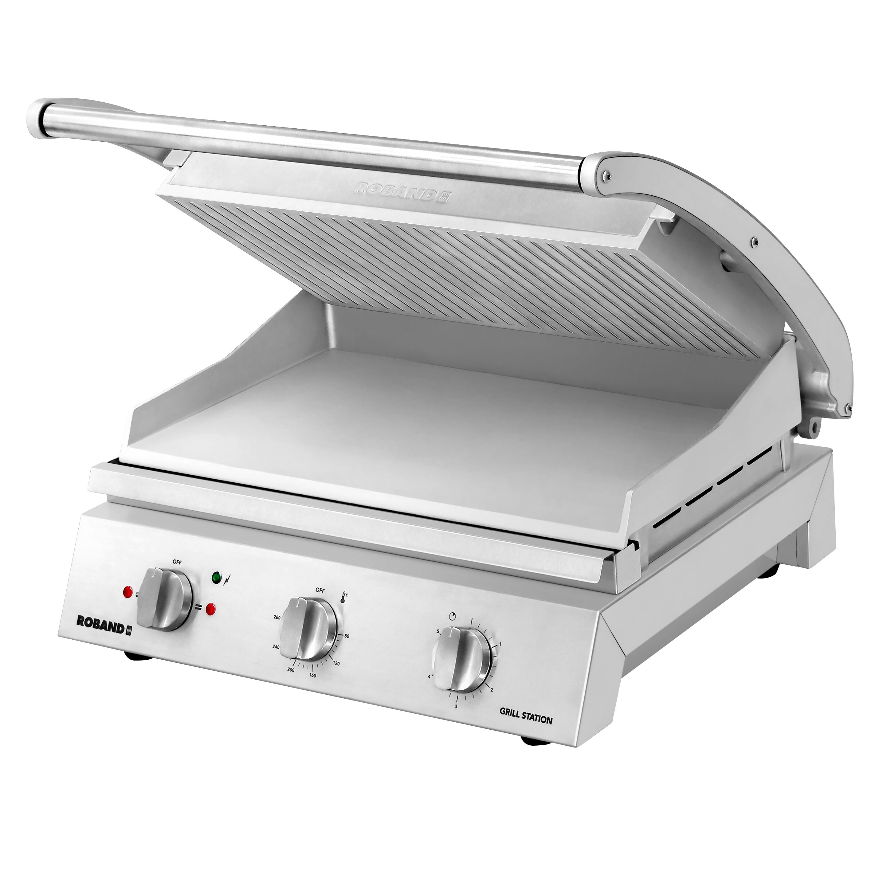 ROBAND | Presse à Panini / Gril de contact – 3,1 kW – plaque supérieure rainurée & plaque inférieure lisse – Surface de cuisson : 500 × 275 mm