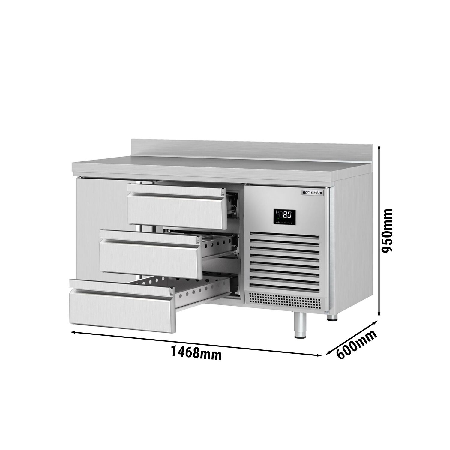 Table réfrigérée Premium PLUS - 1468 x 600 mm - avec 1 porte - 3 tiroirs - avec dosseret