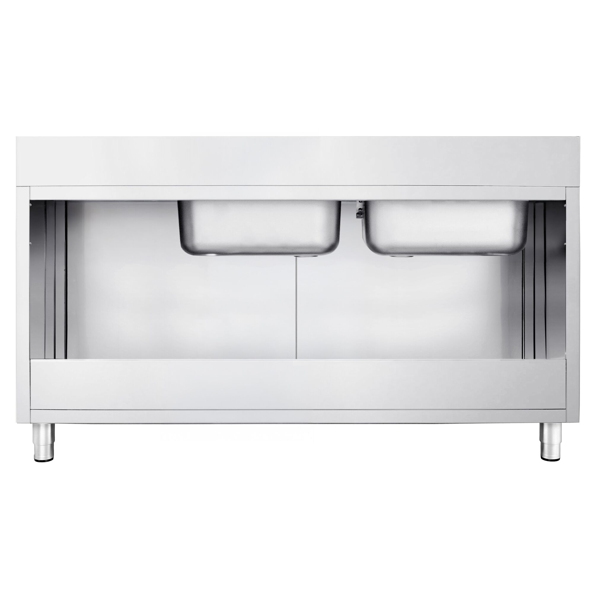 Diskbänk med underskåp PREMIUM - i rostfritt stål - 2000x600 mm - 2 hoar - vänster