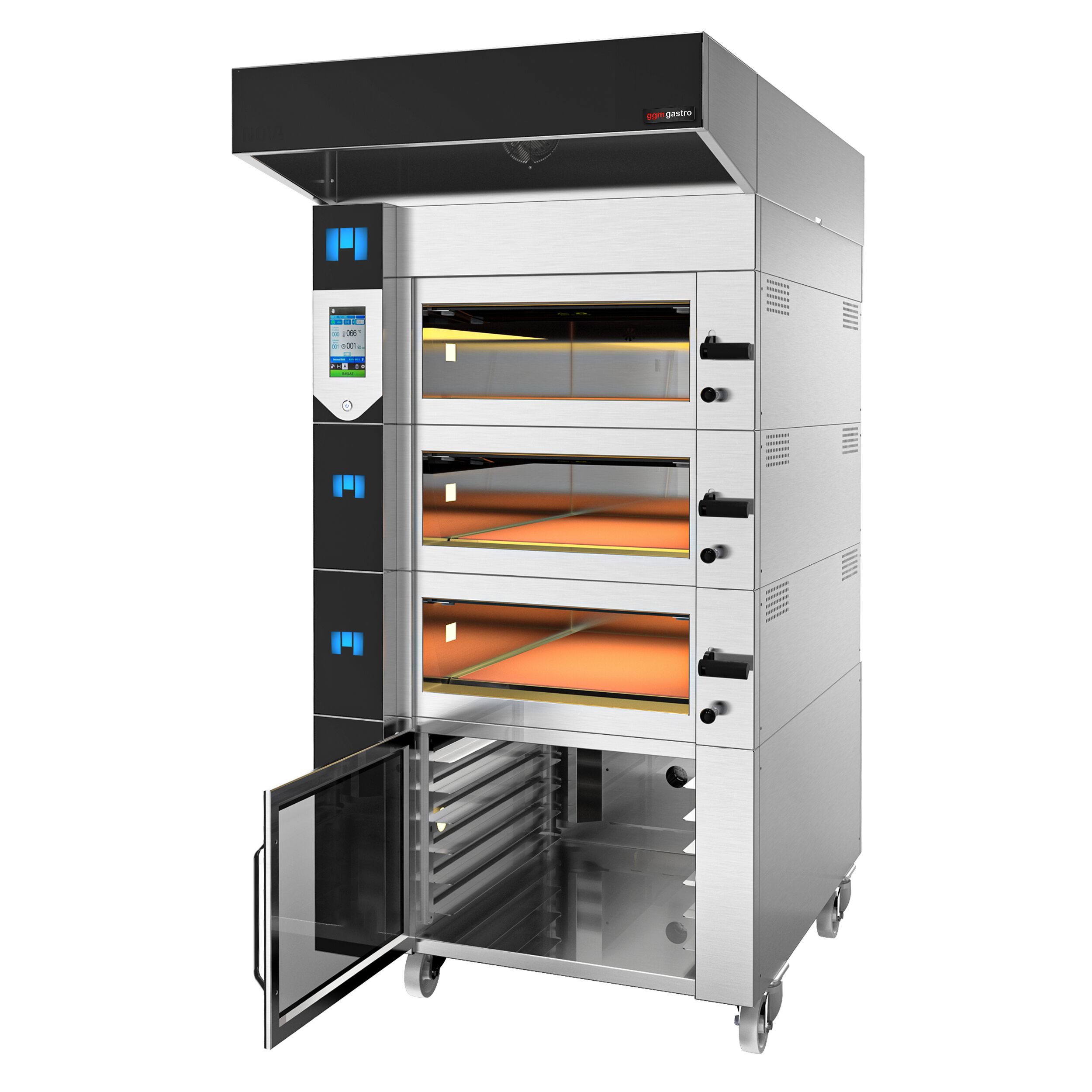 Commercial 3‑Deck Electric Bakery Deck Oven with Steam – Touch Control - Hood & Stand - EN 600×400