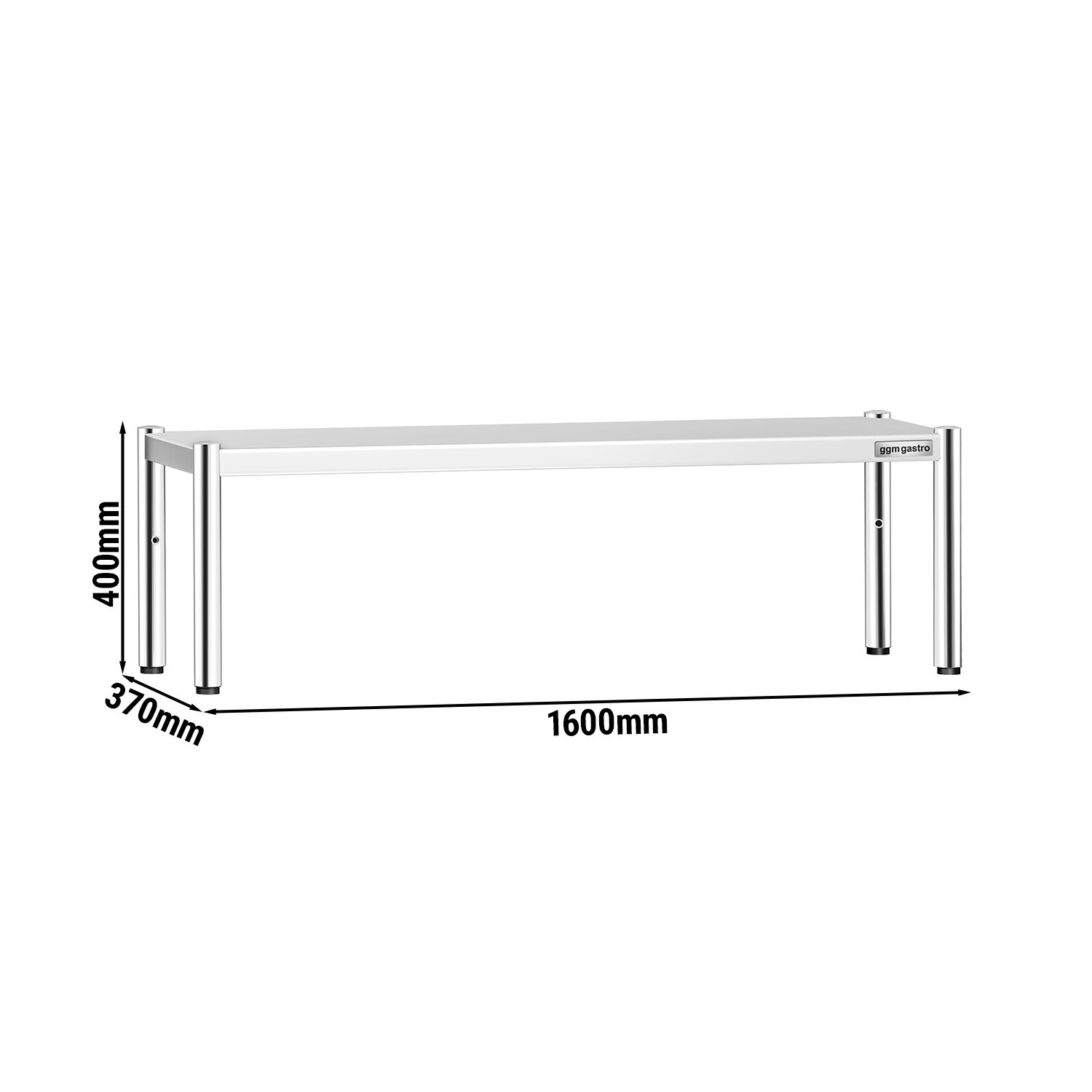 Étagère supérieure en inox – 1 niveau – 1600 × 370 mm – hauteur réglable