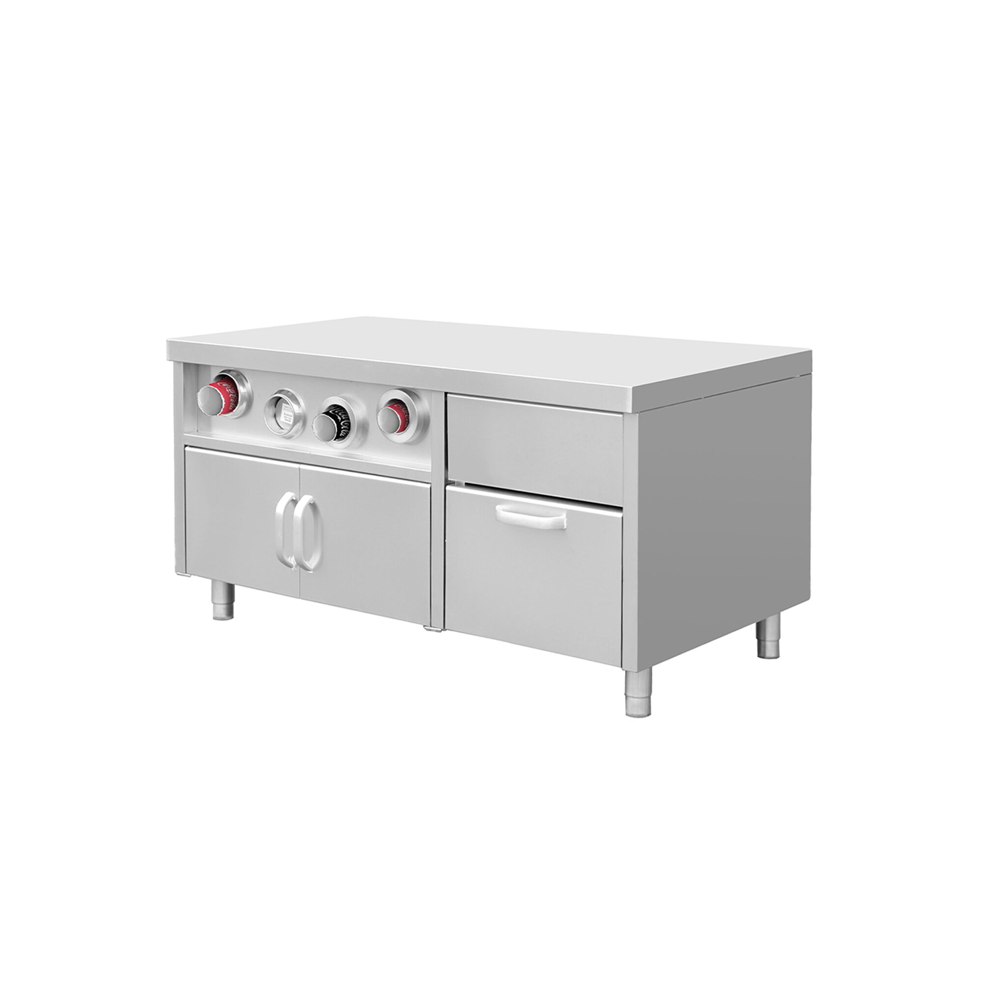 Meuble bas pour distributeur de boissons avec porte-gobelets & compartiment à glaçons - 1,5 m