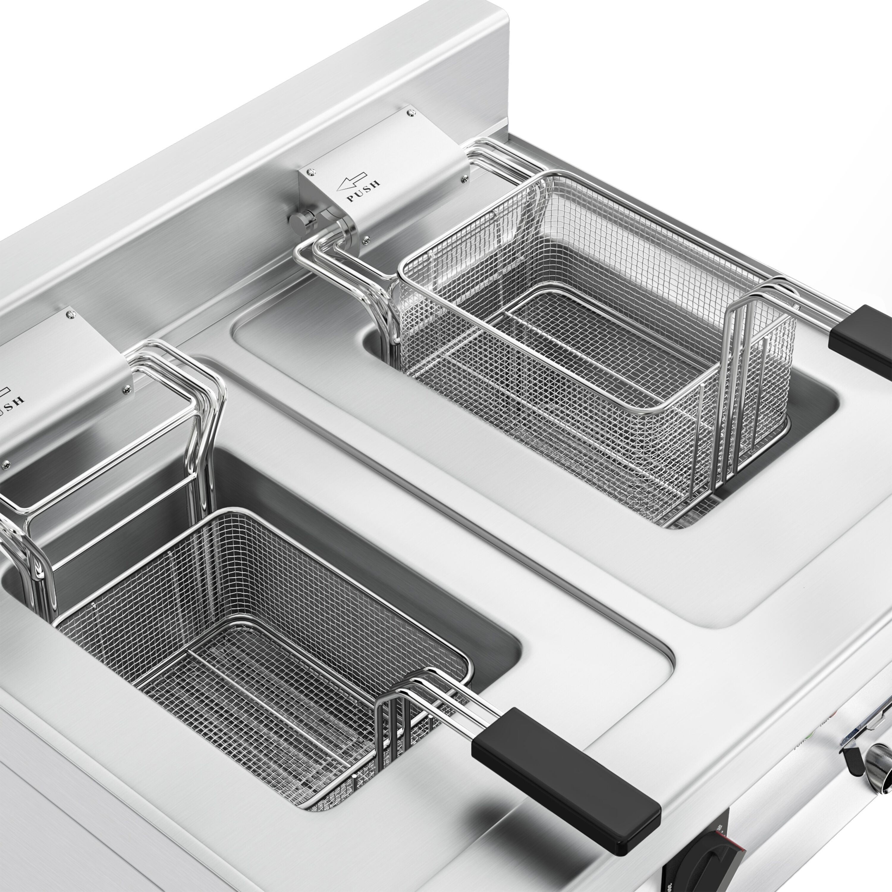 Friteuse électrique double – 10+10 litres – 18 kW – incl. soubassement avec 2 portes
