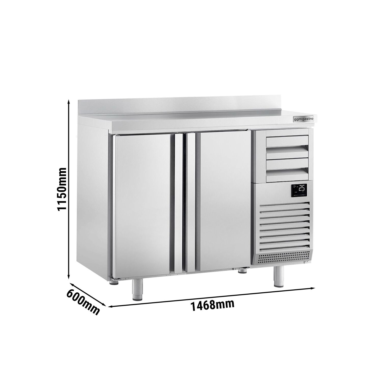 Arrière-bar réfrigéré professionnel  Premium PLUS - 1470 x 600 mm - avec 2 portes, 2 tiroirs et dosseret