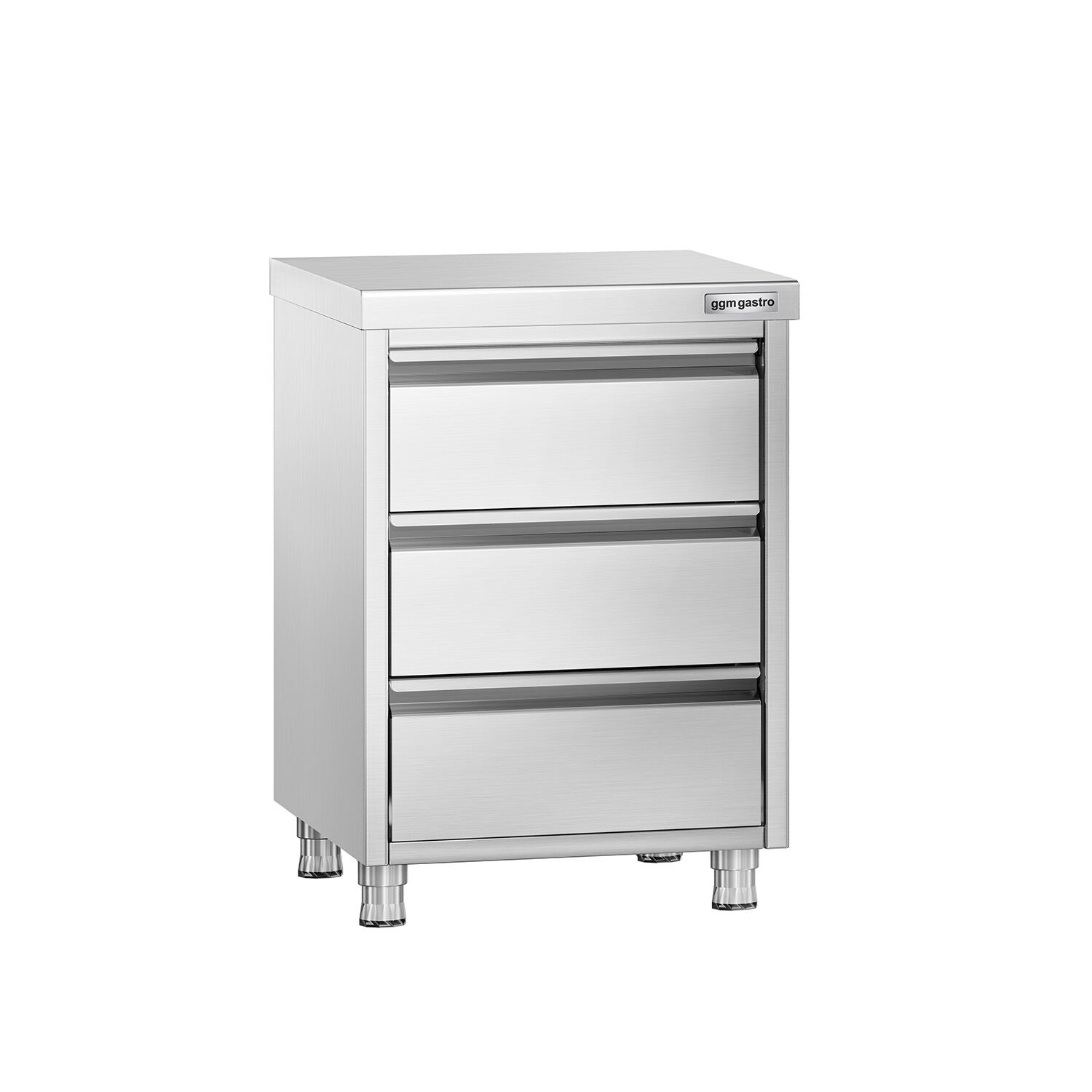 Meuble bas à tiroirs PREMIUM - Acier inoxydable - avec 3 tiroirs - 500x600mm