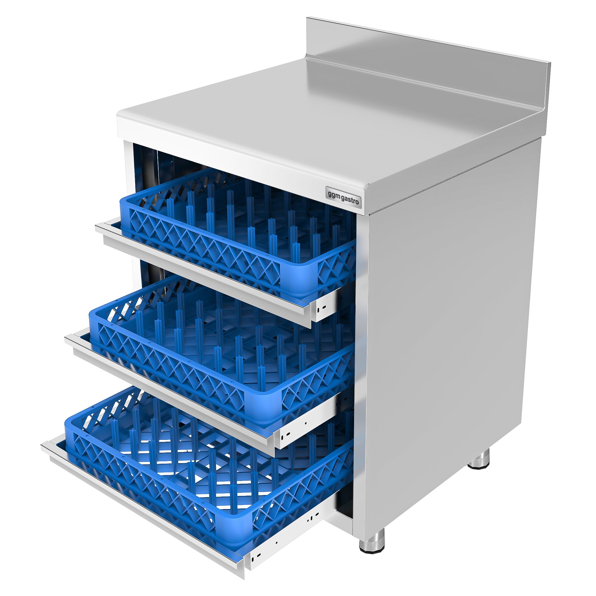 Szafka robocza ze stali nierdzewnej - 647x600mm - z 3 szufladami, z rantem