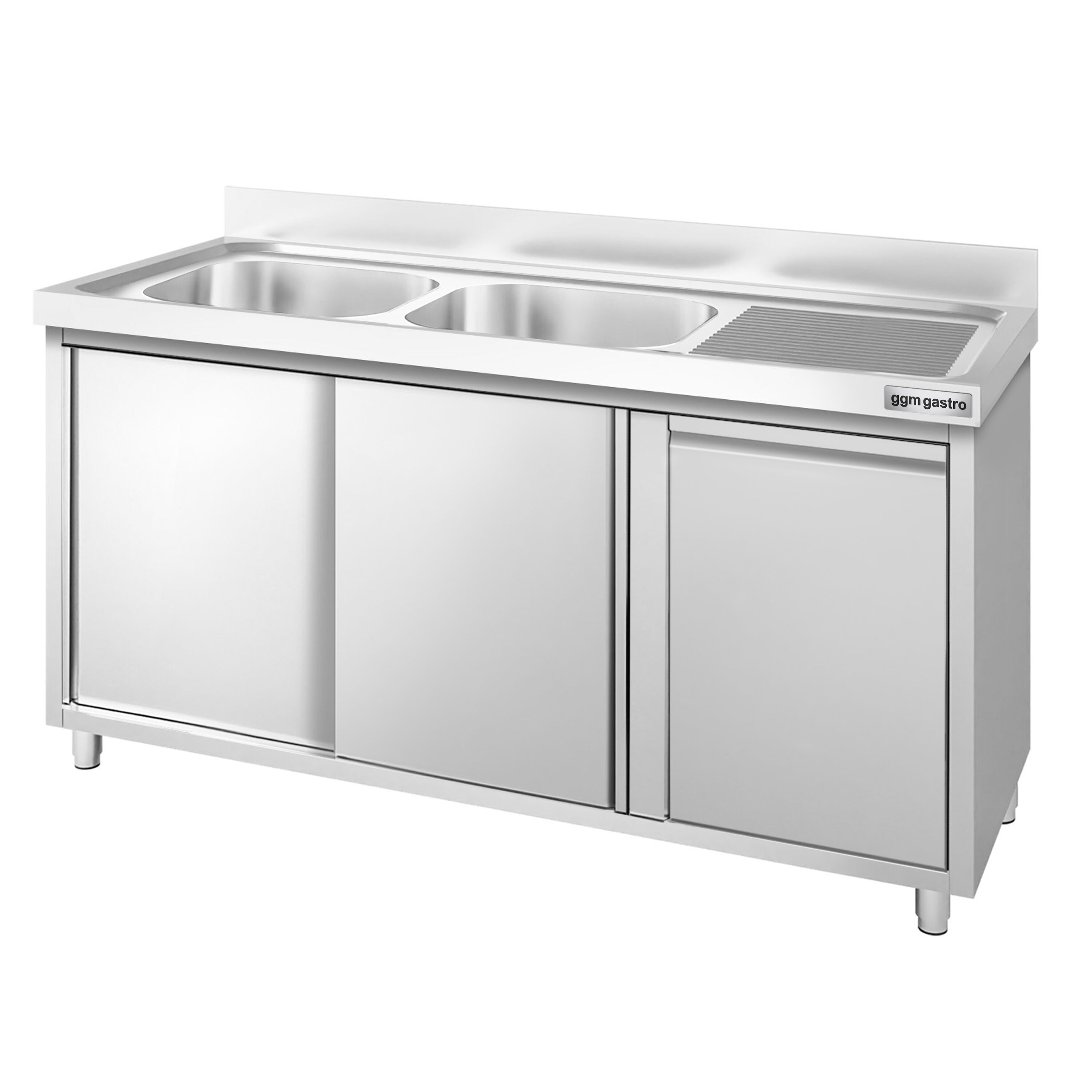 Meuble plonge PREMIUM - 1400x600mm - avec poubelle intégrée et 2 bacs à gauche