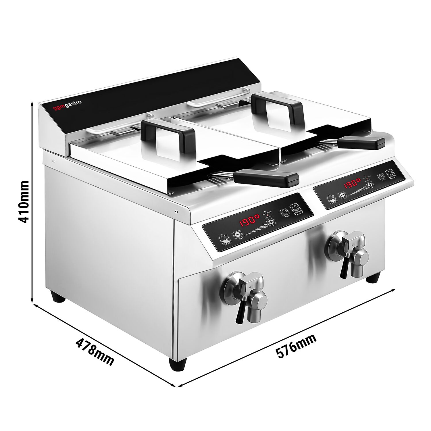 Friteuse à induction double professionnelle - 8+8L - 7,0kW - Commande électronique - avec robinet de vidange
