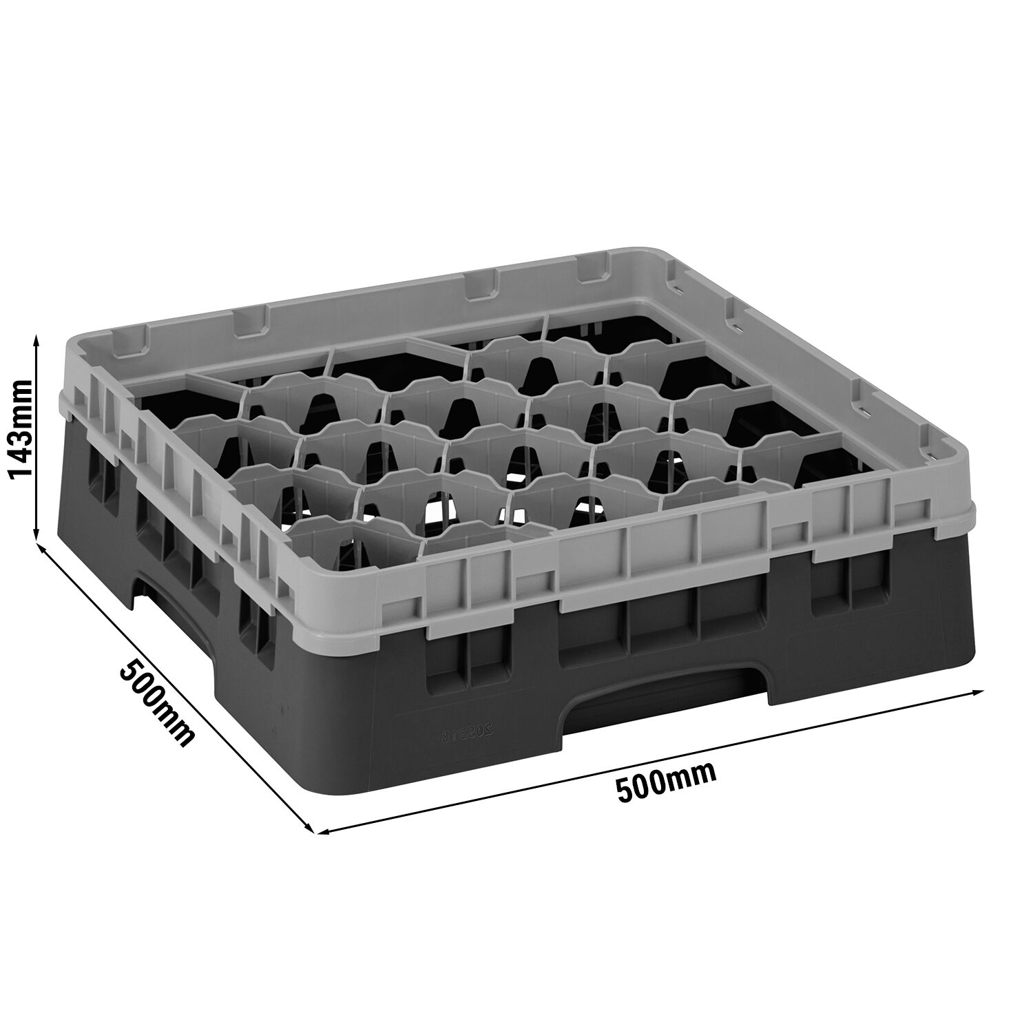 CAMBRO | CAMRACK® - Glazenwasmand 1/1 - 20 vakken - met 1 verlengstuk - 500x500mm - Zwart