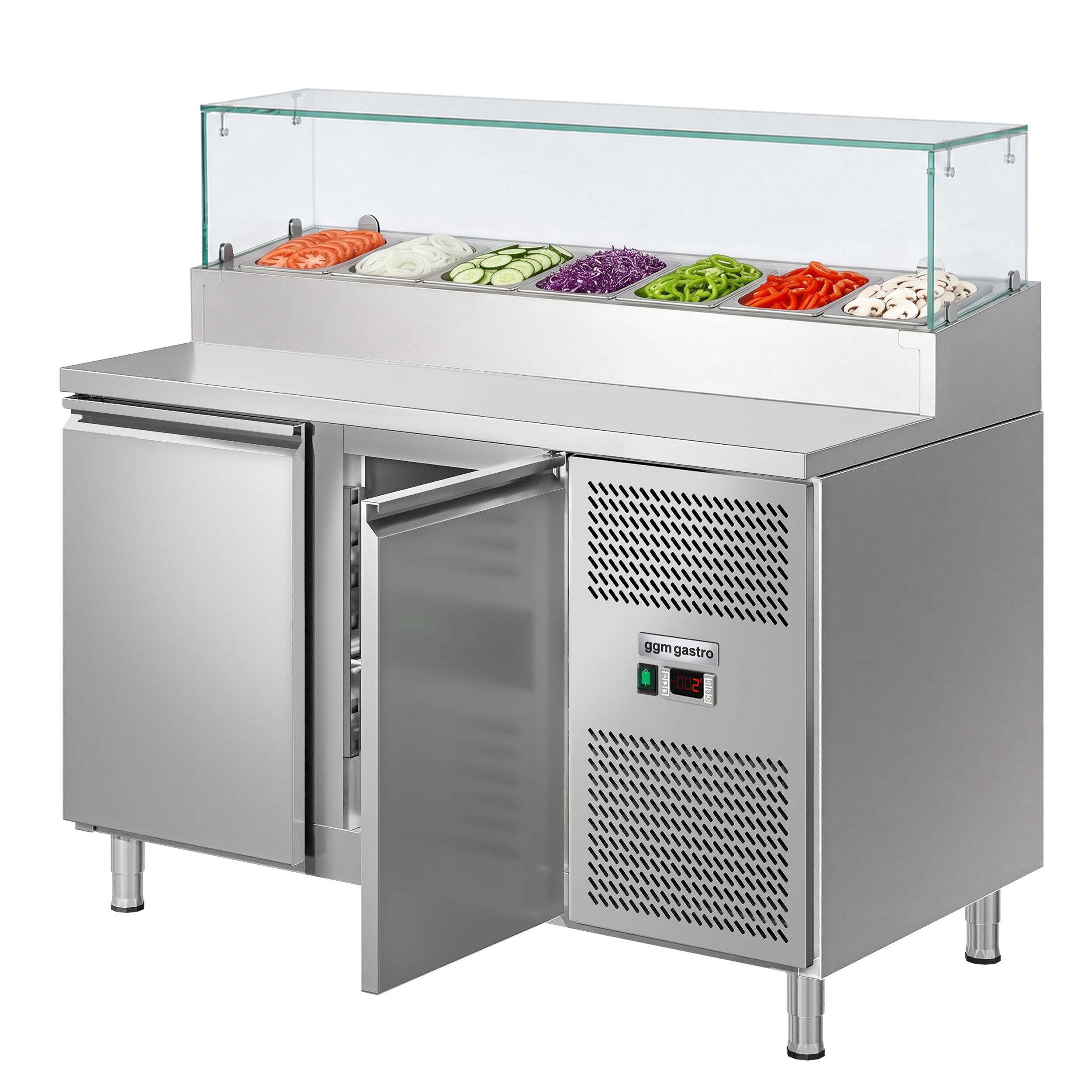 Zubereitungstisch ECO - 1360mm - 2 Türen - mit Glasaufsatz - für 7x GN 1/3