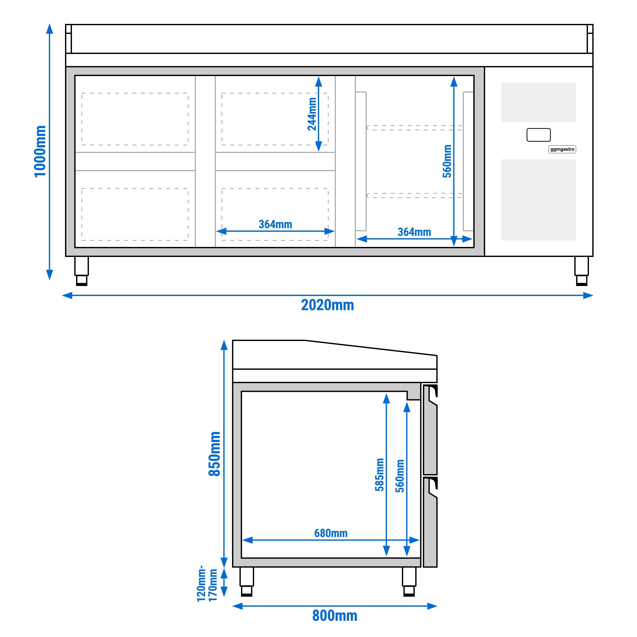 ECO pizza-hűtőpult – 2000x800 mm – 1 ajtóval és 4 fiókkal