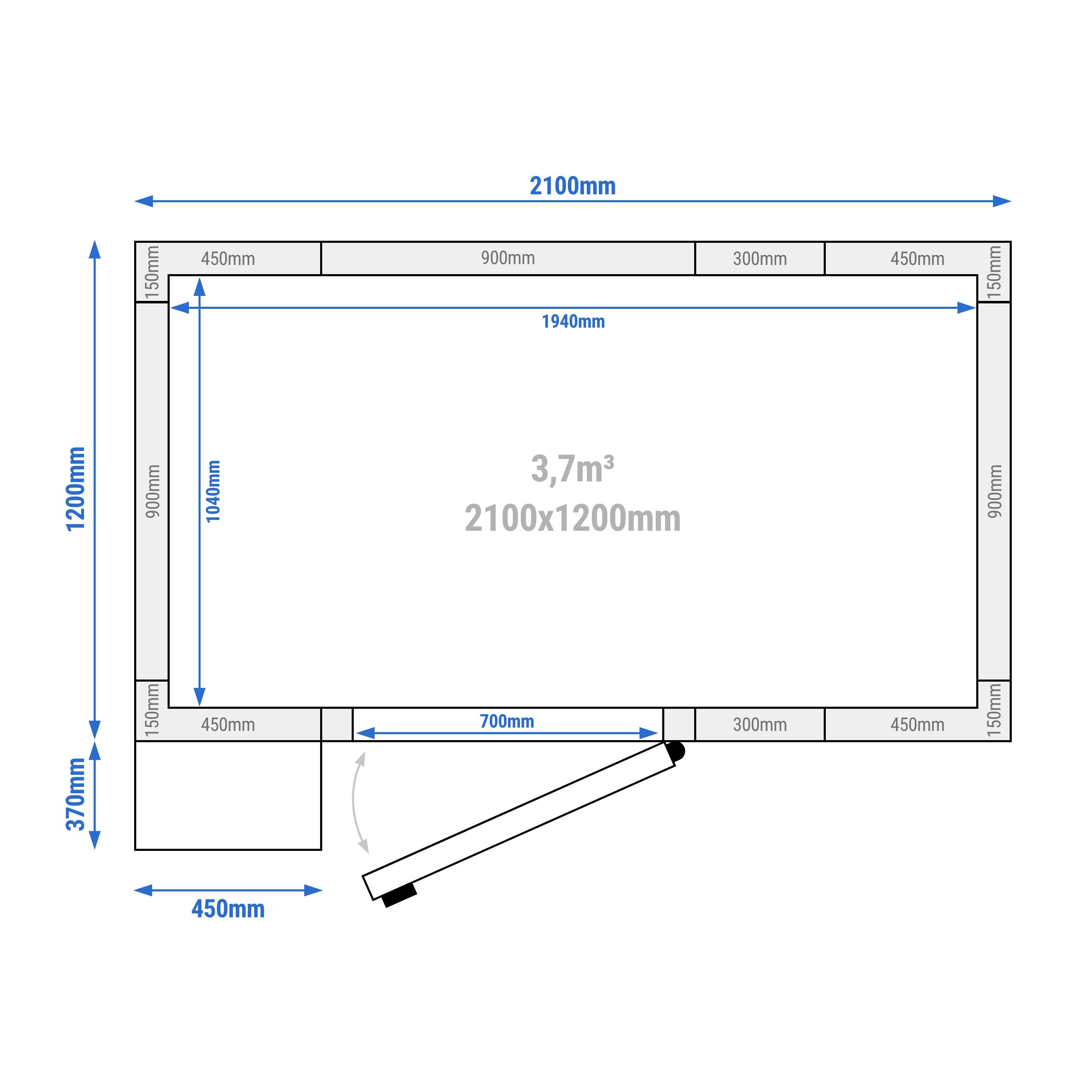Chambre froide - 2100 x 1200 mm - 3,7 m³ - groupe frigorifique inclus