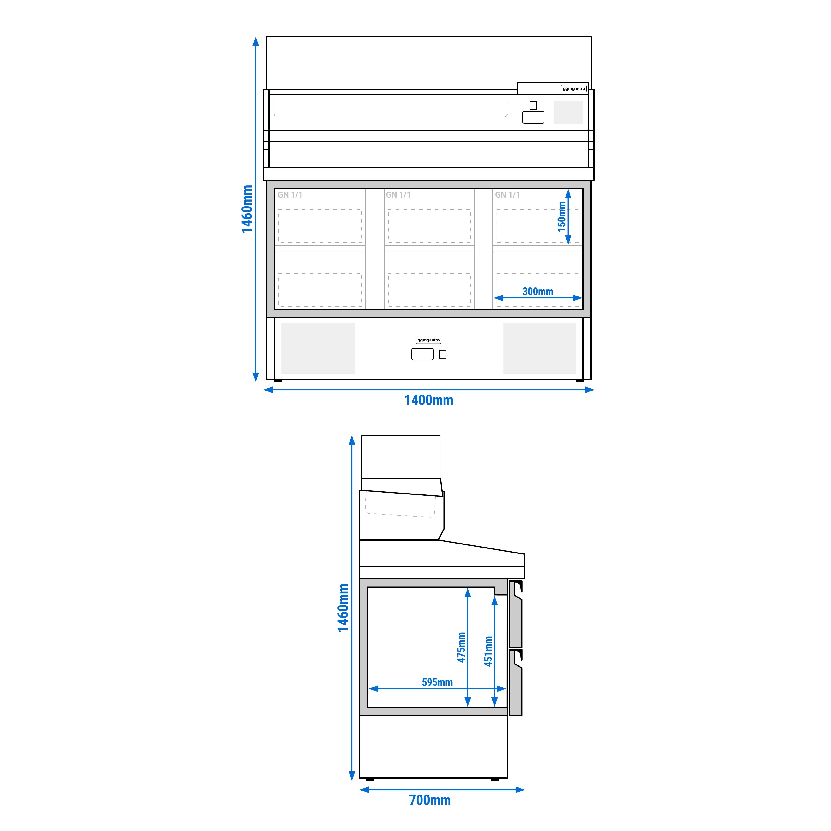 Table réfrigérée à pizza ECO - 1400 x 700 mm - avec 6 tiroirs 1/2 - incl. vitrine réfrigérée 6 x GN 1/4