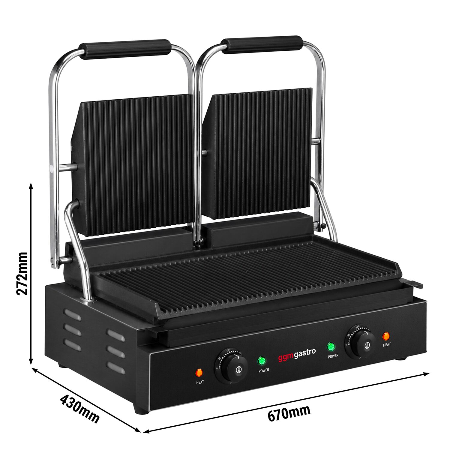 Commercial Contact Grill – Ribbed Top & Bottom Plates – 3.6 kW – Grill Area: 485 × 235 mm