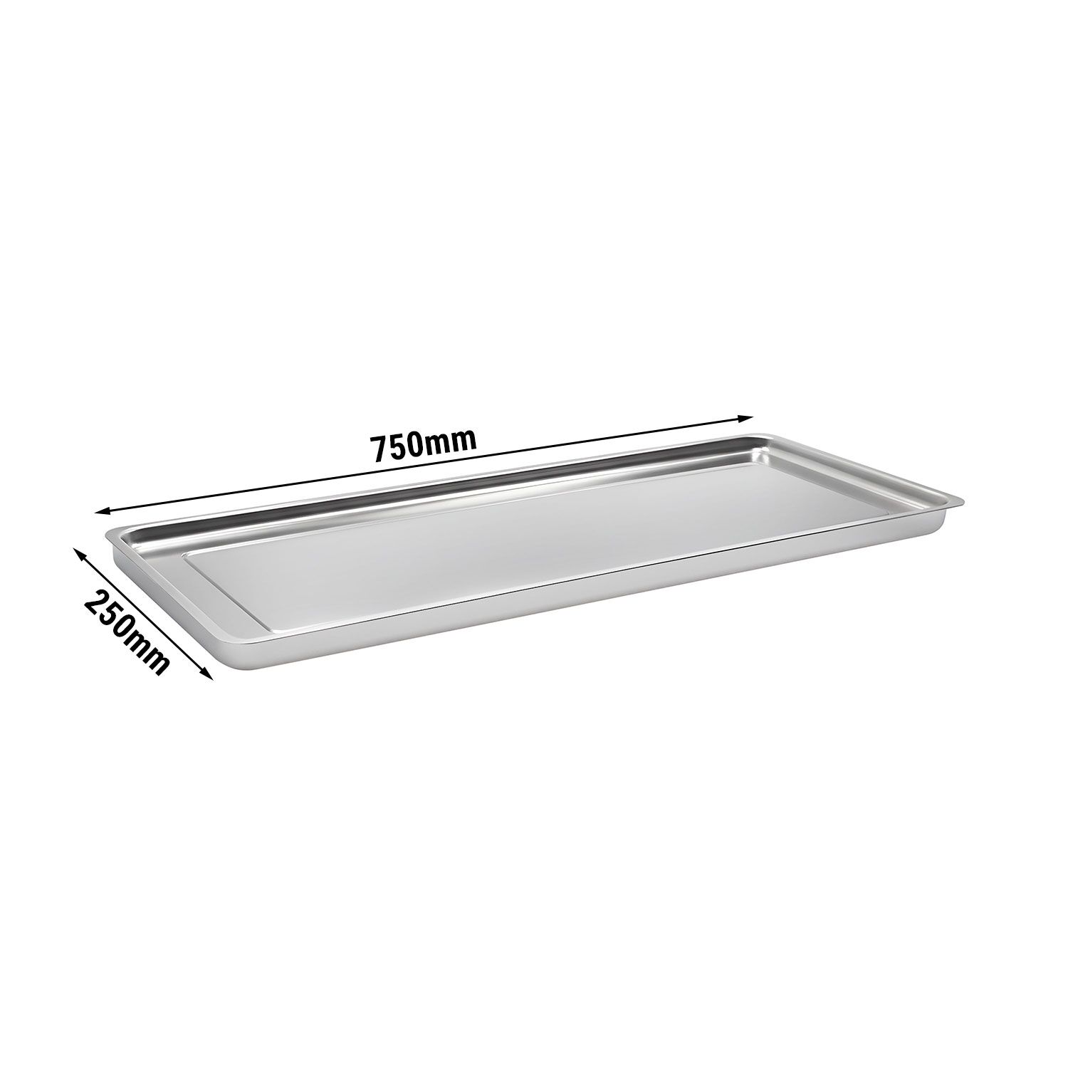 Plateau de service avec rebord - Acier inoxydable - avec rebord - rectangulaire - 768x268x40mm - Hauteur : 40mm