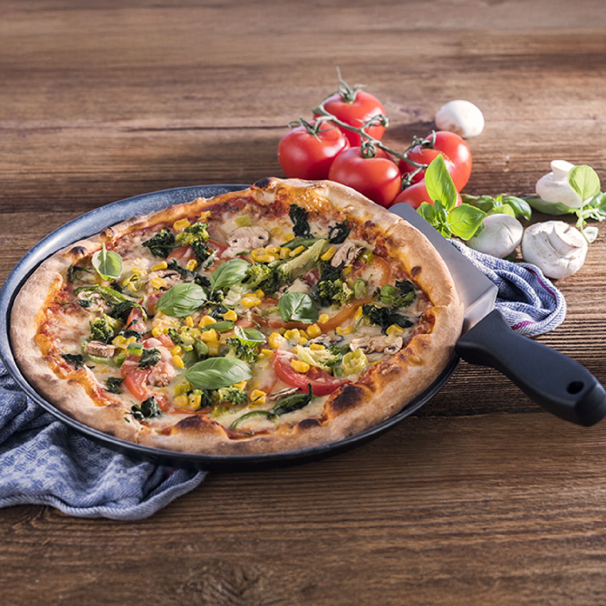 (6 pièces) Plaque à pizza - tôle bleue - Ø 260 mm - hauteur : 25 mm