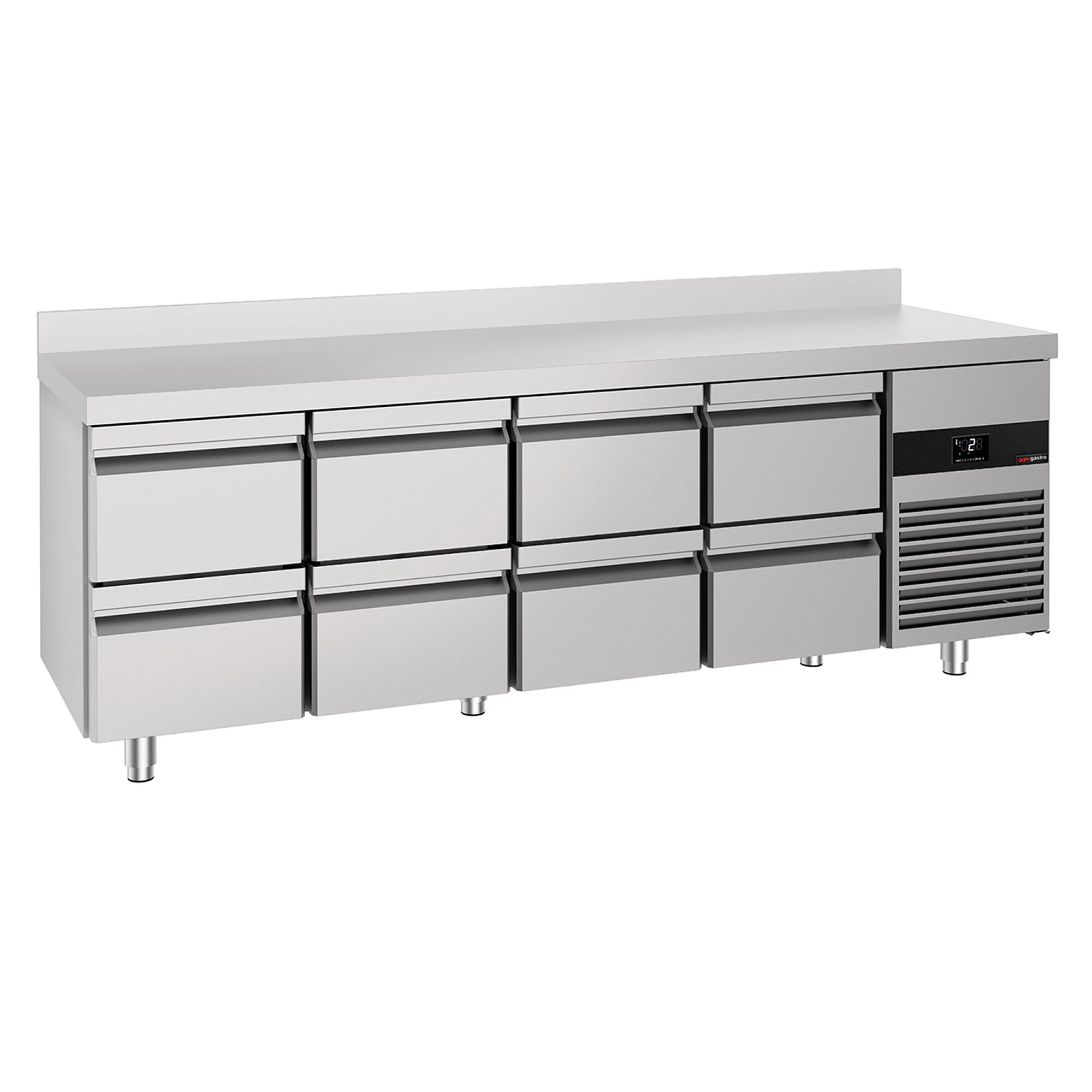 Table réfrigérée PREMIUM - 2330 x 700 mm - avec 8 tiroirs - dosseret
