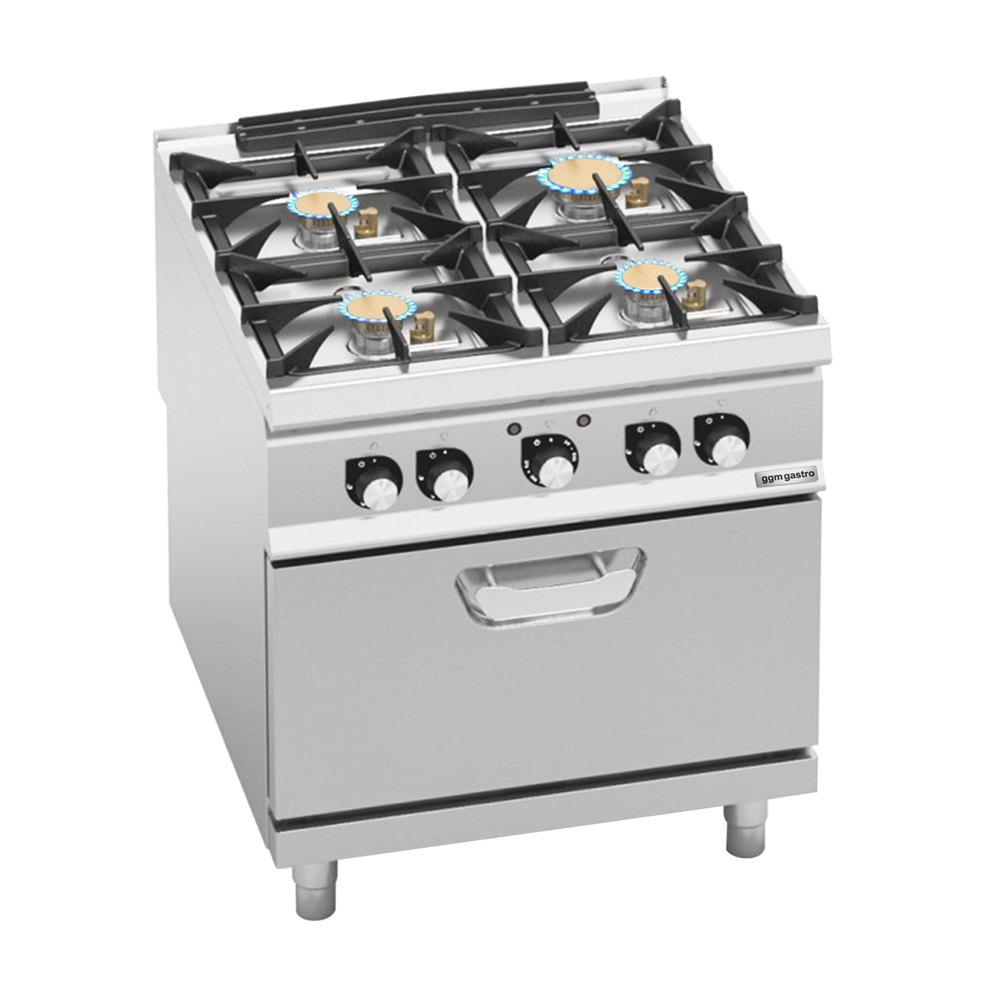 Fourneau à gaz – 28 kW – 4 brûleurs – avec four électrique à convection – 4,68 kW
