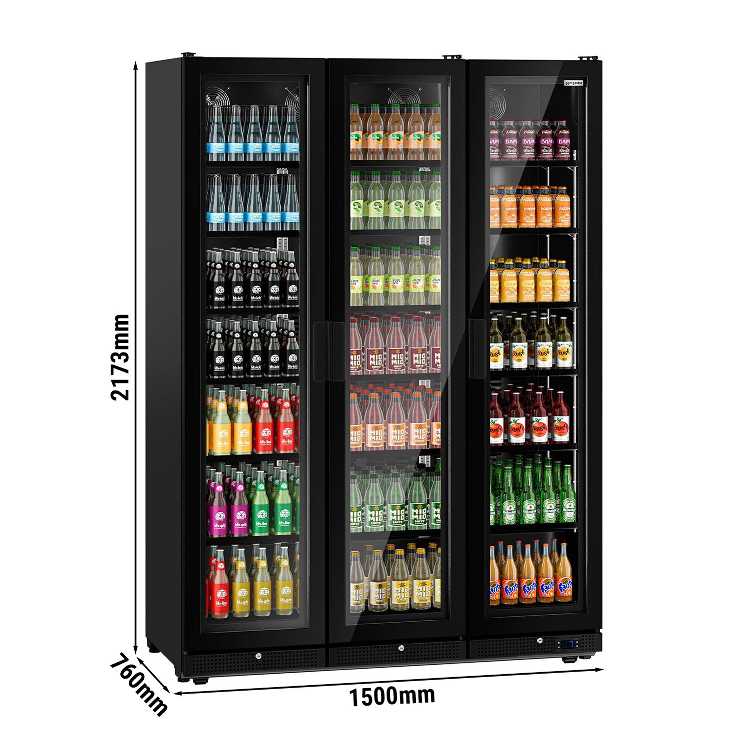 Vitrine réfrigérée à boissons - 1552 litres - design sans cadre - avec 3 portes vitrées