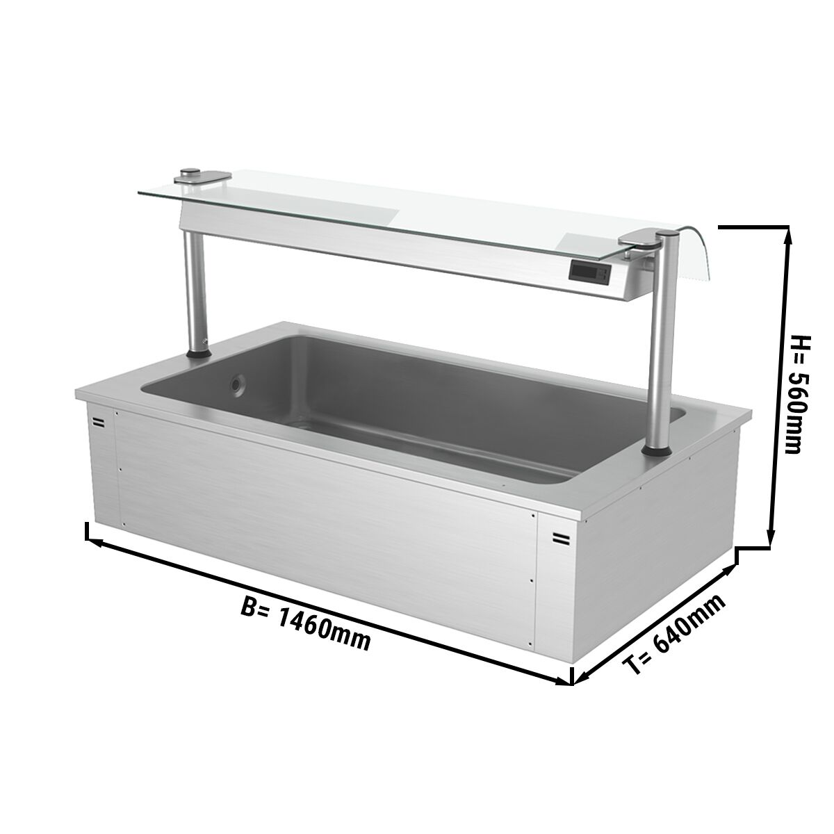 Cuba de gelo de encastrar - 1460mm - 4x GN 1/1 - 160L - com resguardo de vidro
