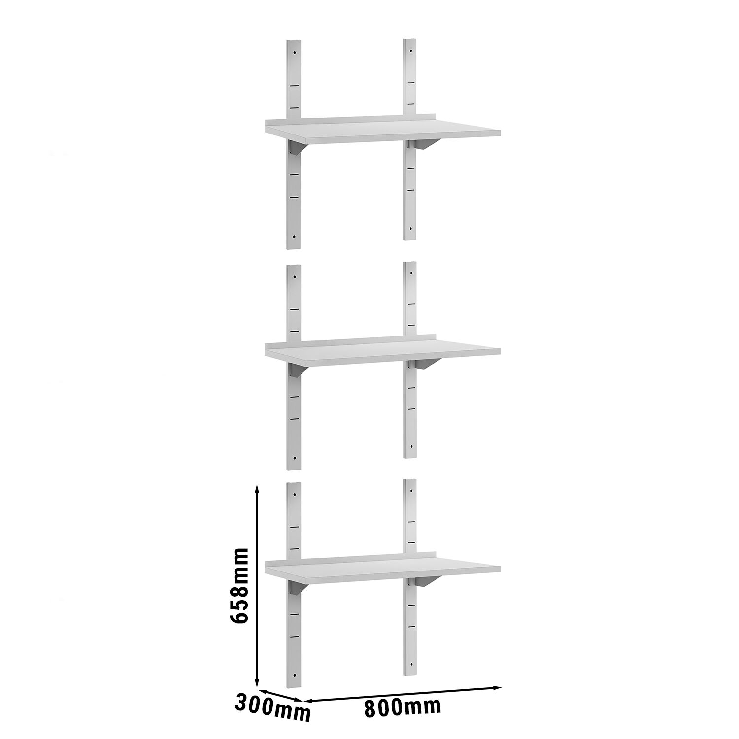 Étagère murale ECO en inox - 800 × 300 mm - avec 3 étages