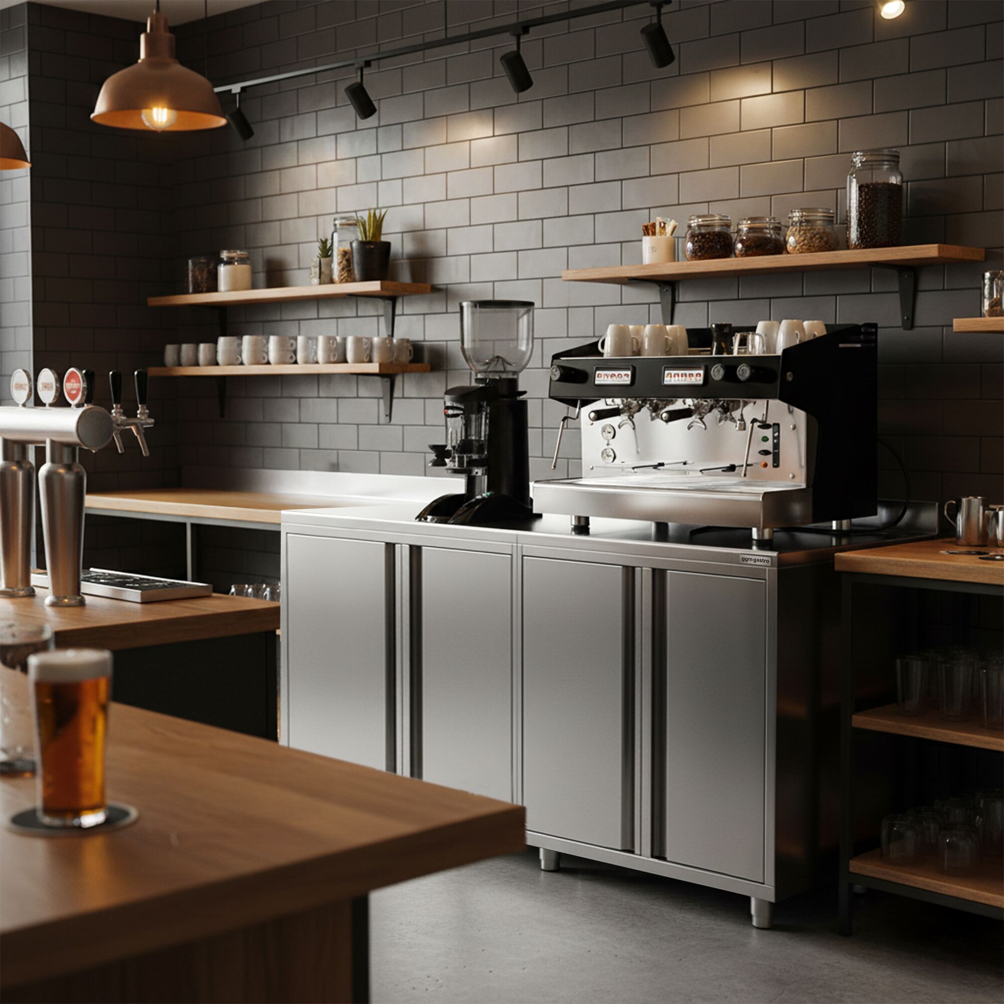 Armoire de travail PREMIUM pour machine à café filtre - 2000x600mm - avec dosseret - 4 portes battantes