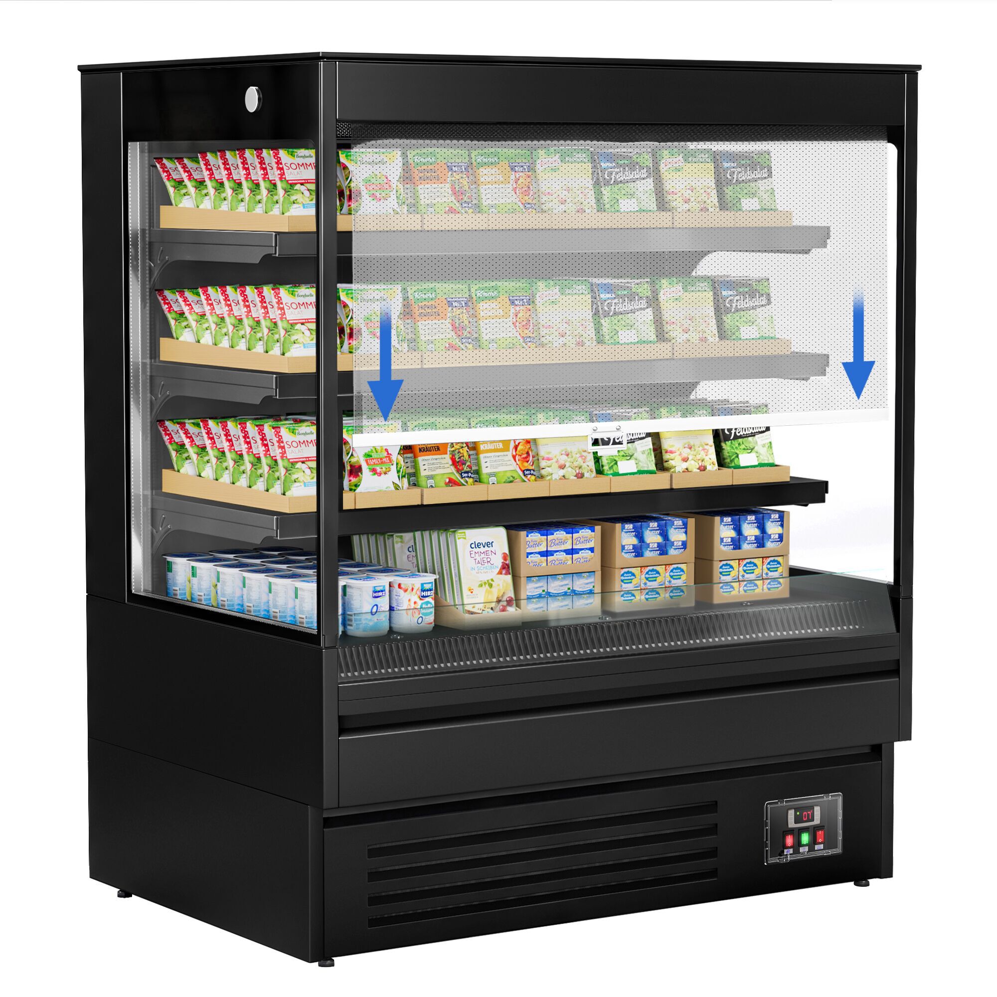 Vitrine murale réfrigérée - Libre-service - 1200mm - 390L - avec 3 étagères - arrière fermé - Noir