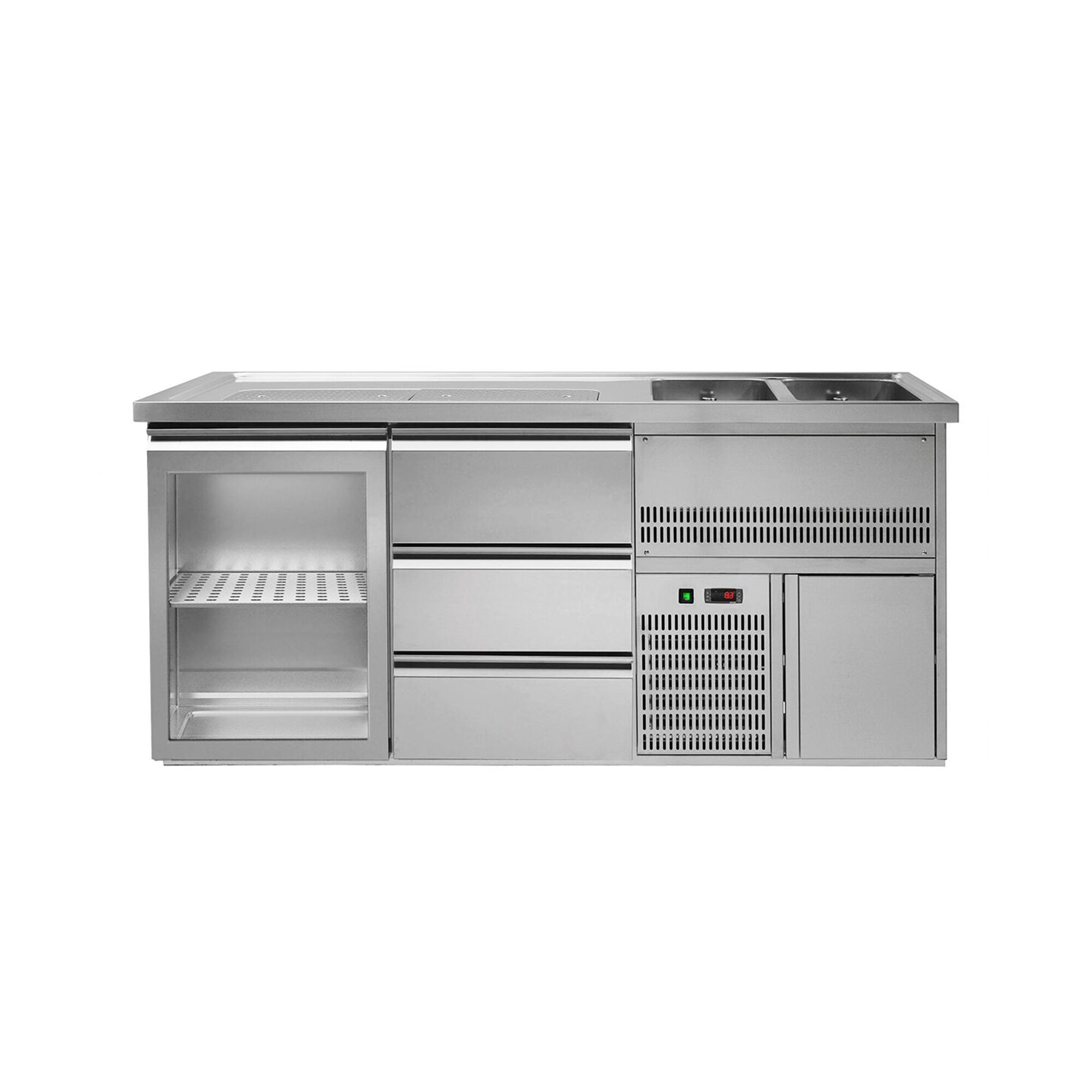 Biertheke Premium PLUS - 1950x700mm - 1 Glastür & 3 Schubladen