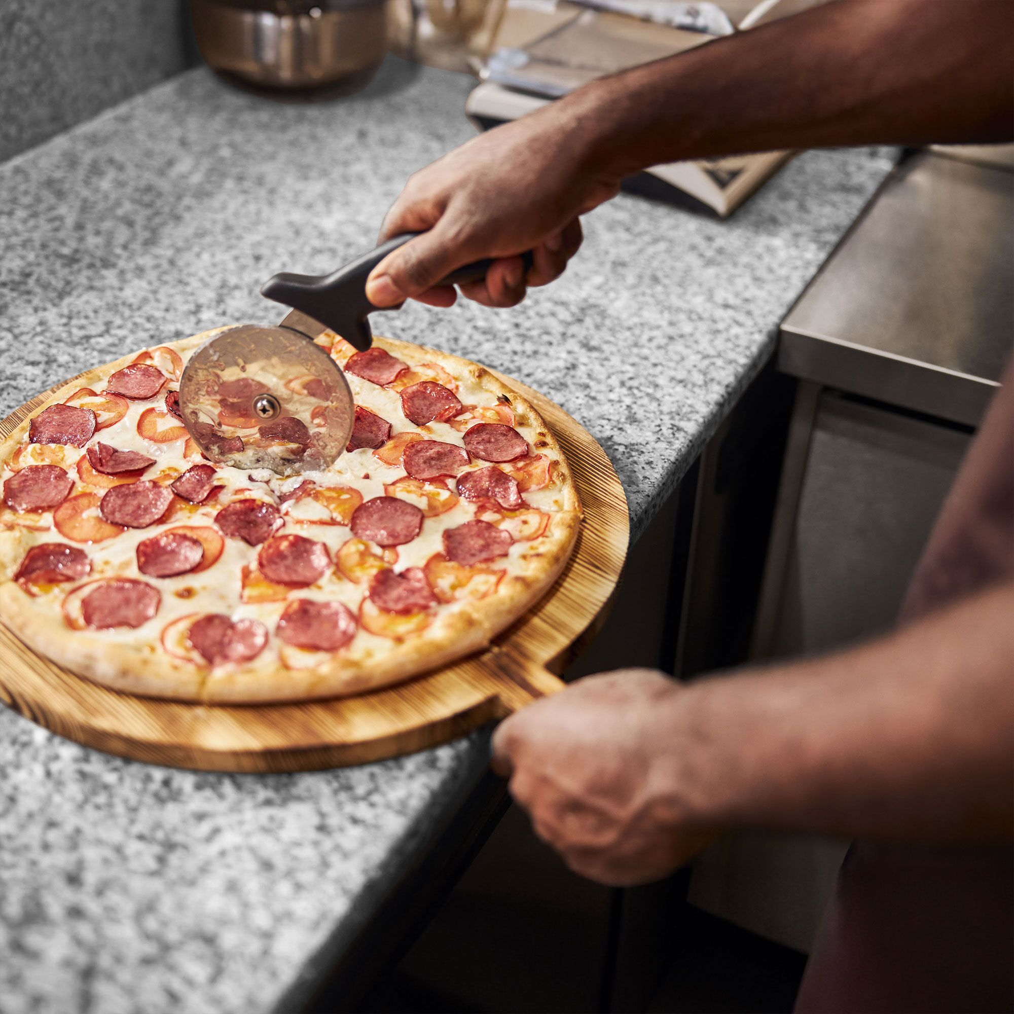 Commercial Pizza Prep Counter - Granite Top ECO - 1400x700mm - with 1 doors & 4 drawers