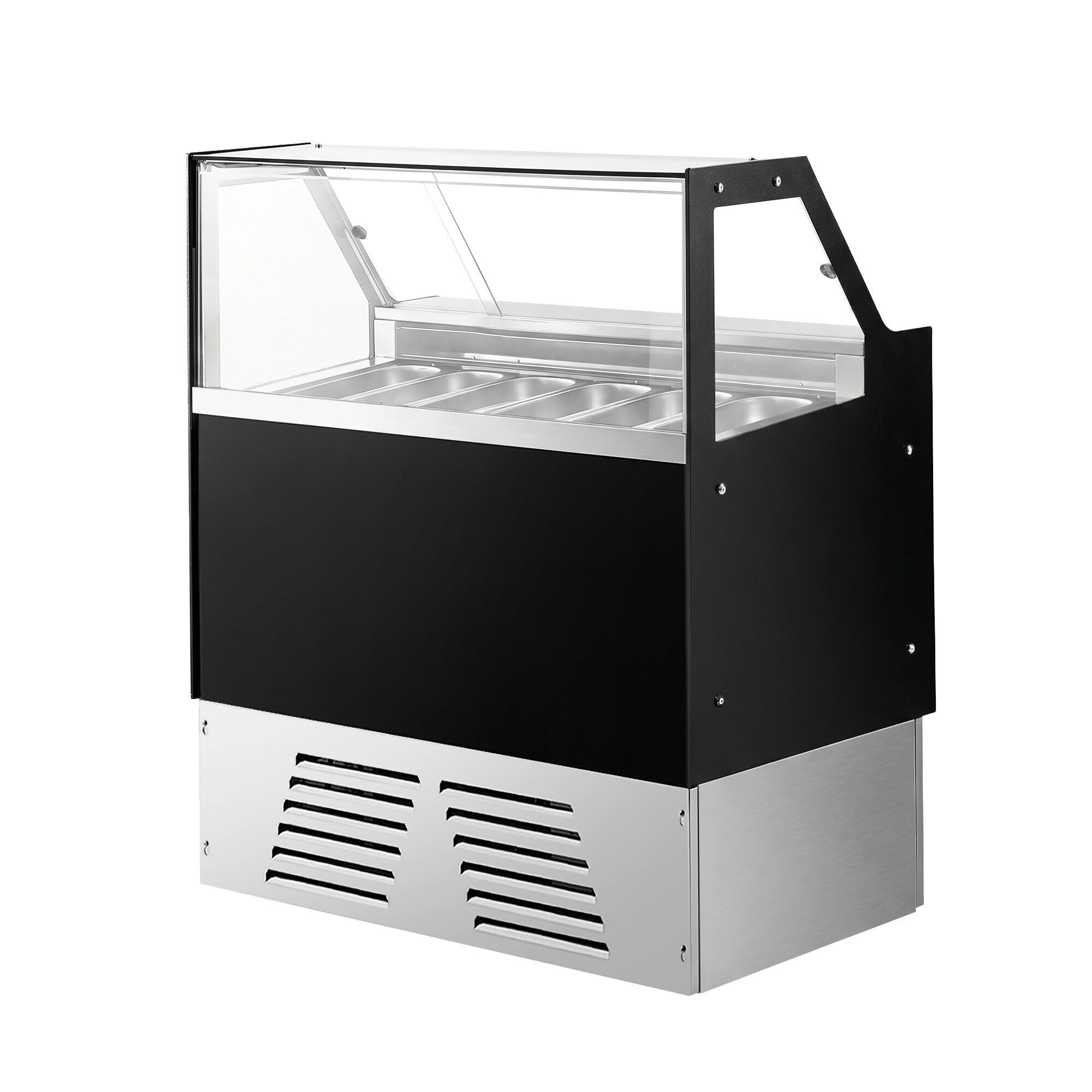 Vitrine à glace EMMA – 1190 mm – refroidissement ventilé – pour 6 bacs à glace de 5 litres ou 4 bacs de 7 litres – noir