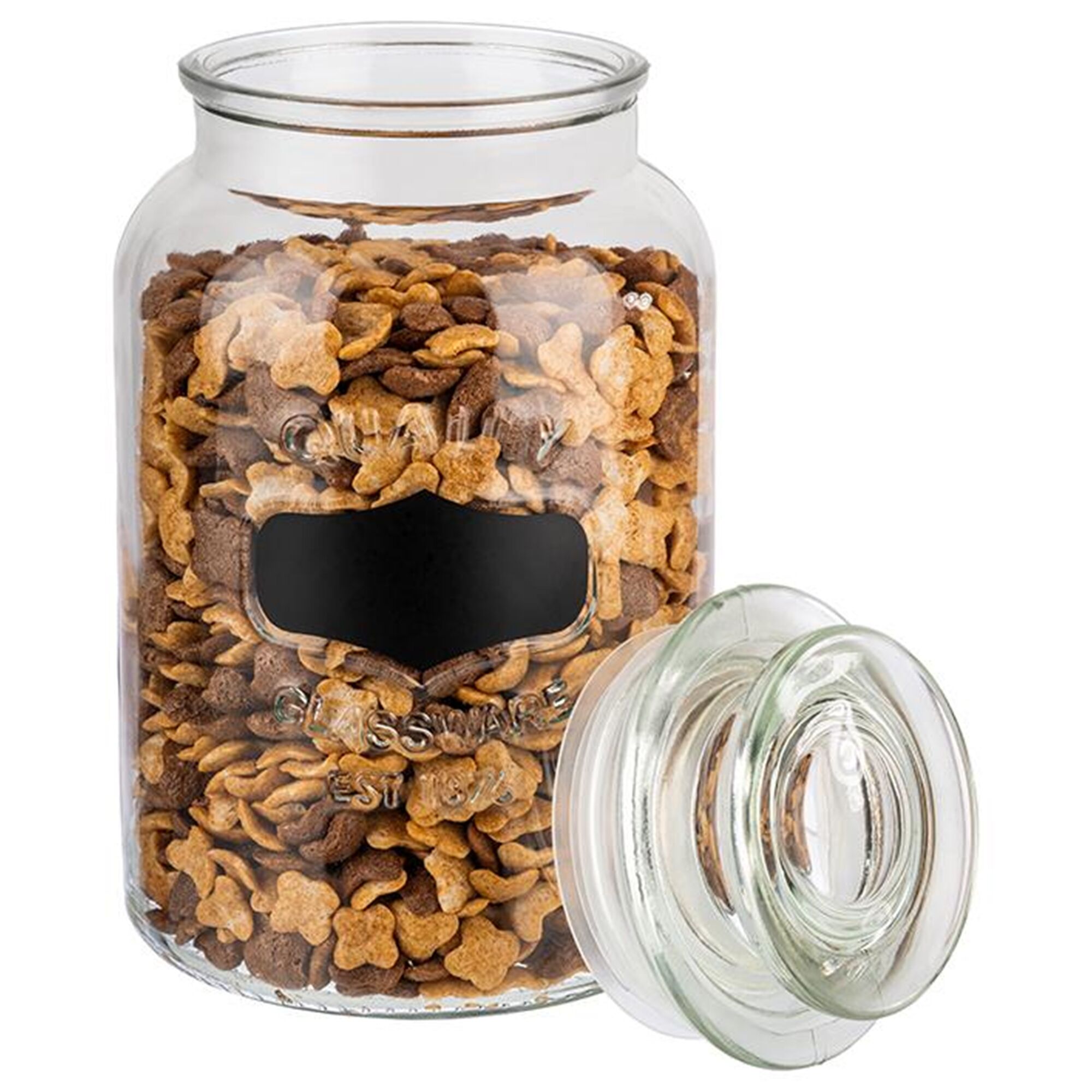 (6 pcs) Glass Jar - NOTE - 1,5 Liter - Clear - incl. glass lid with seal & labelling area