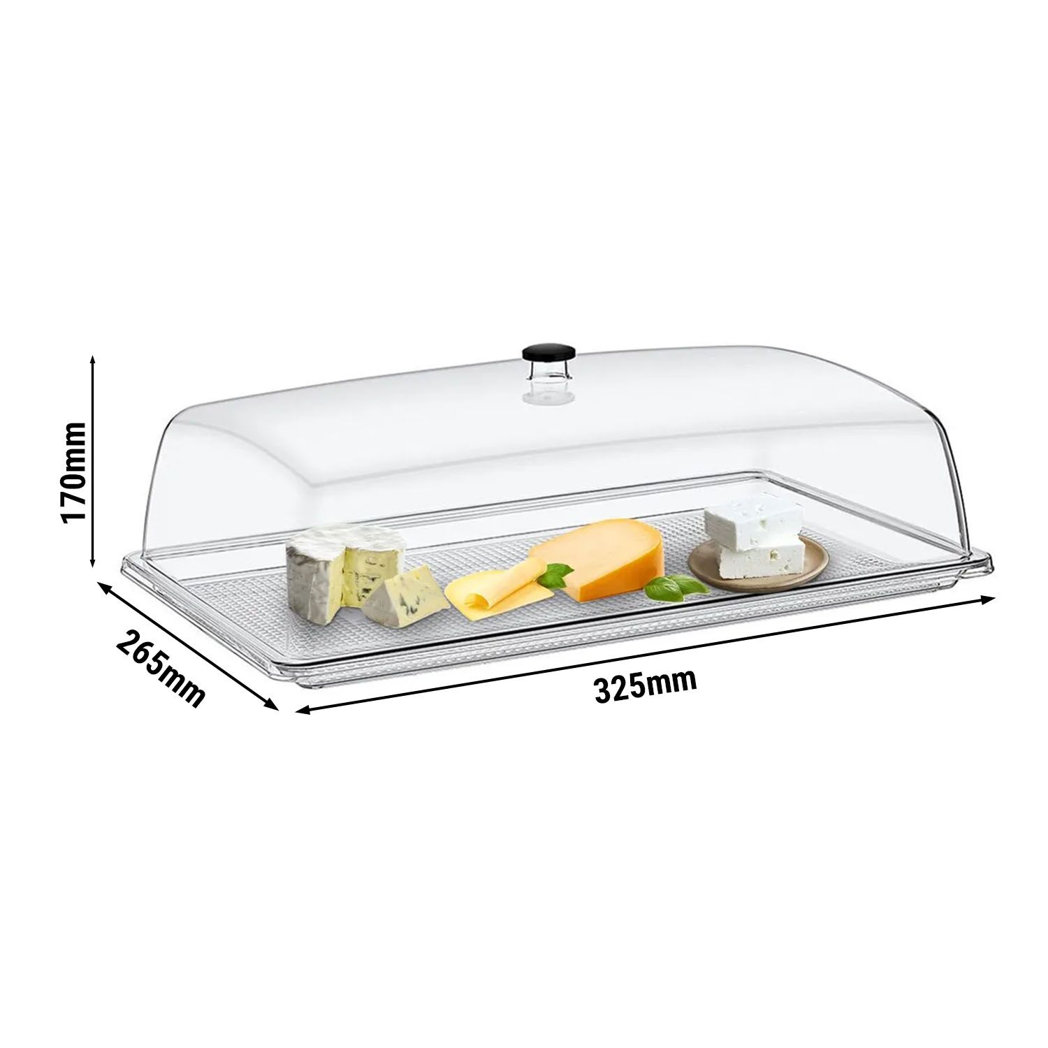 Couvercle de présentation - Dôme - GN 1/2 - Polycarbonate - 325x265mm - Hauteur:170mm - incl. plateau en inox GN 1/2
