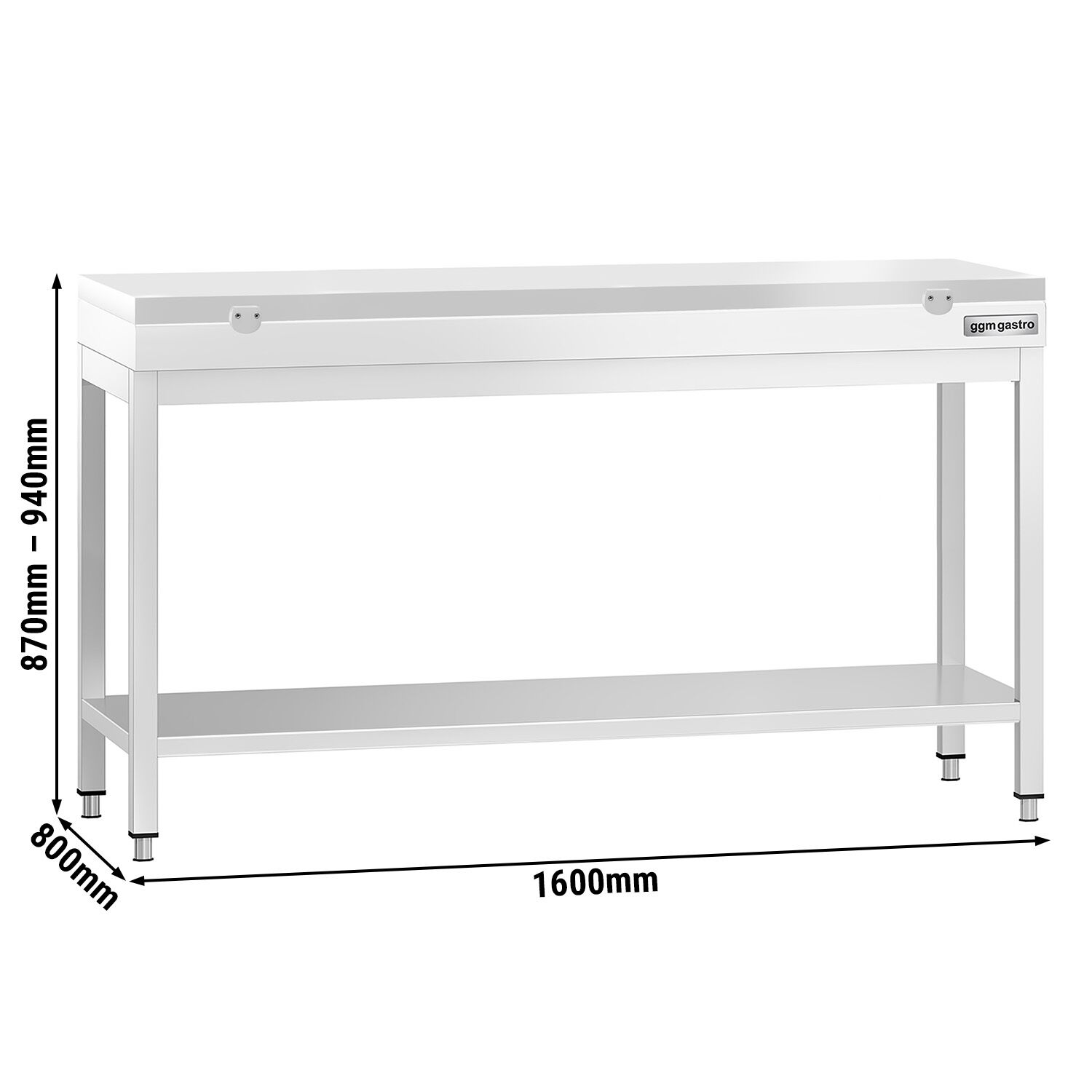 RVS werktafel PREMIUM - 1600x800mm - met onderschap - incl. snijplank Wit