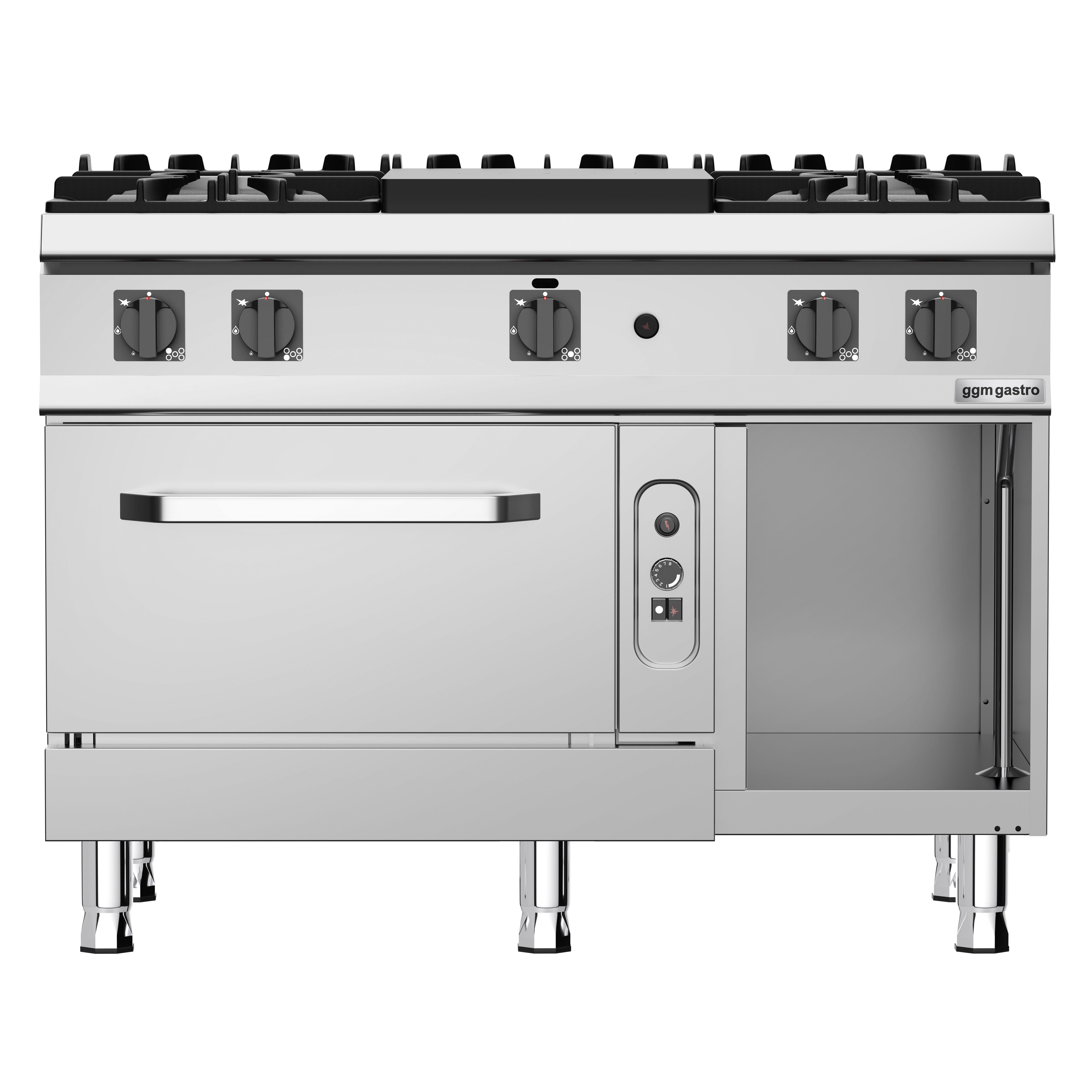Plaque coup de feu & fourneau à gaz – 39,5 kW – 5 brûleurs – avec four à gaz statique – 6 kW