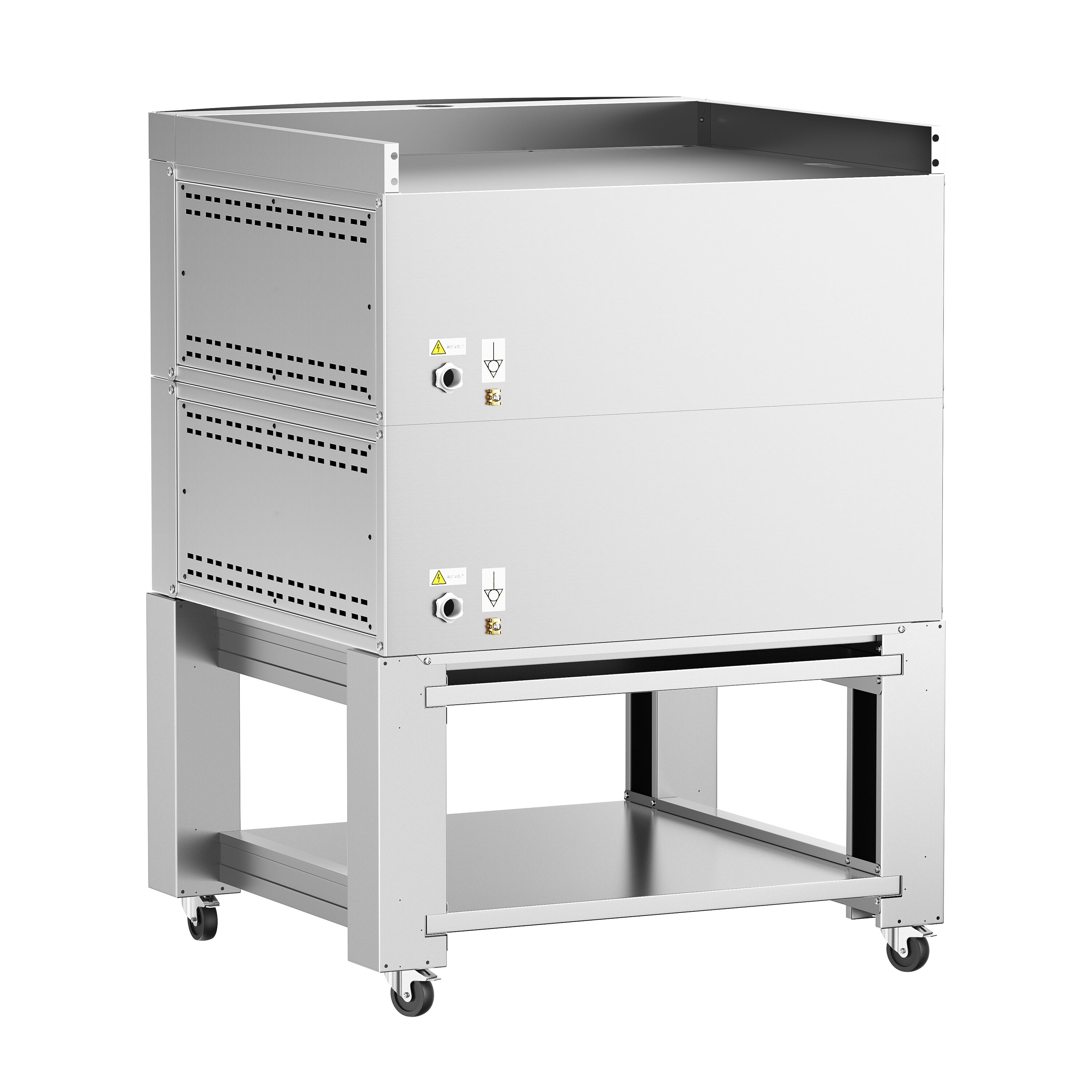 Elektryczny piec do pizzy Power – 4+4 x 34 cm – cyfrowy – w zestawie z okapem, podstawą i kółkami