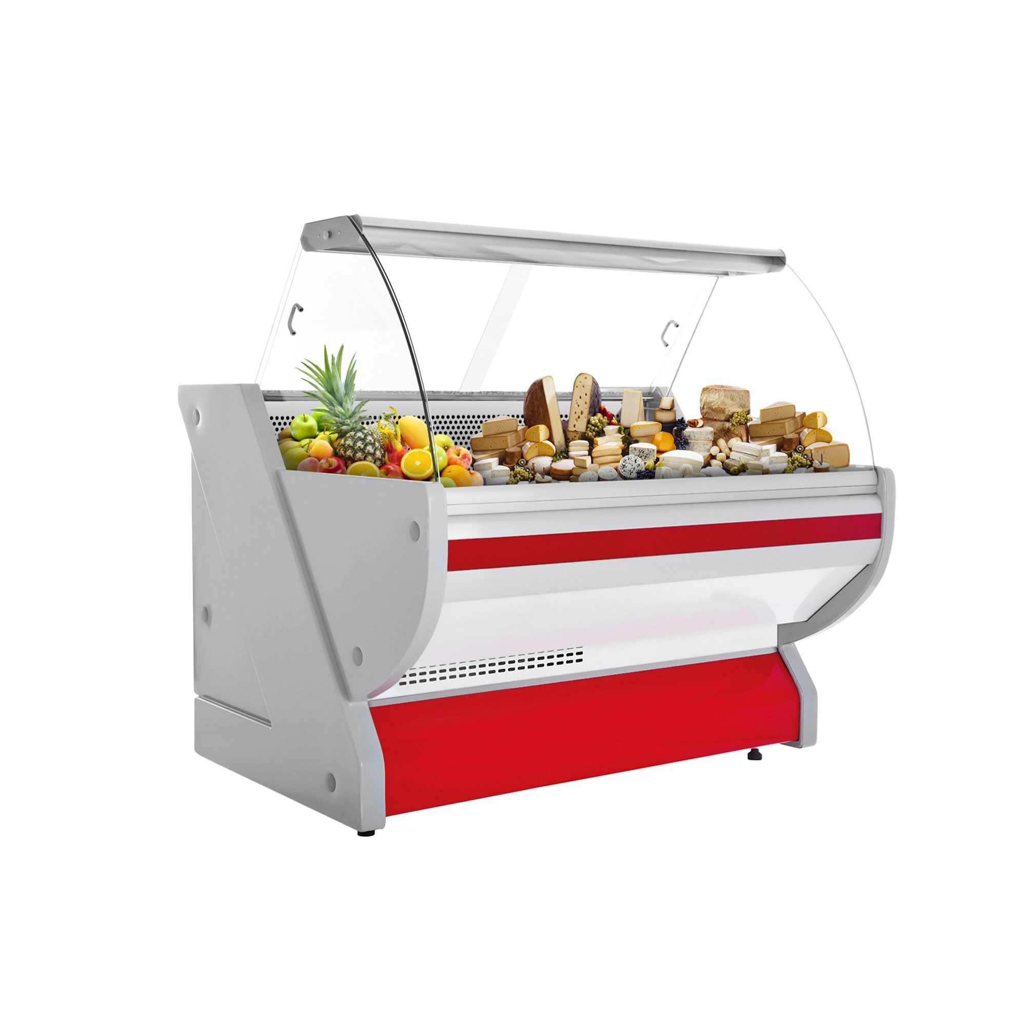 Comptoir vitrine réfrigérée - 1525x1150mm - +1/+10°C - Vitre bombée - 300L - Rouge
