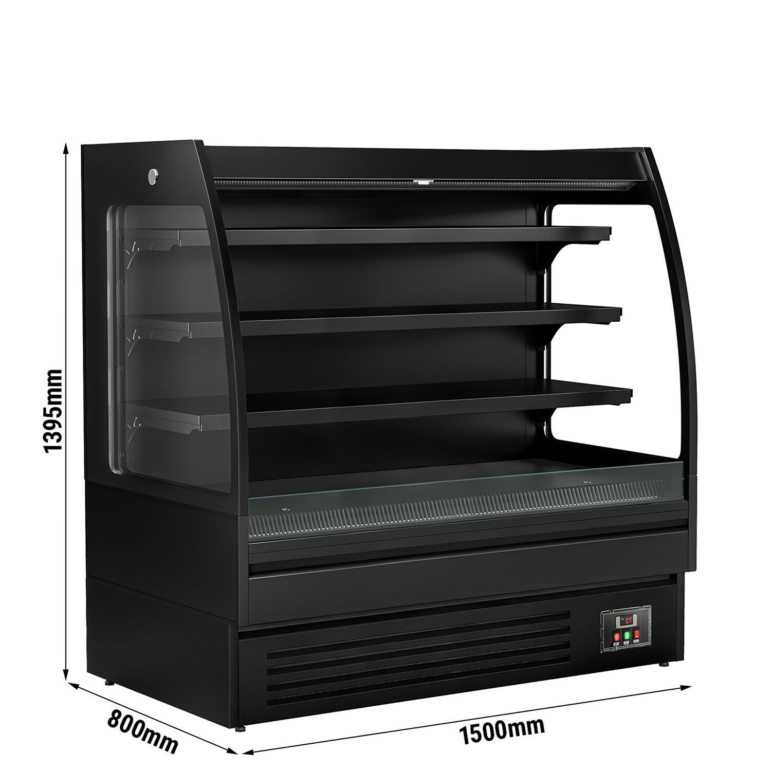 Vitrine murale réfrigérée - Libre-service - 1500mm - 480L - avec 3 étagères - arrière fermé - Noir