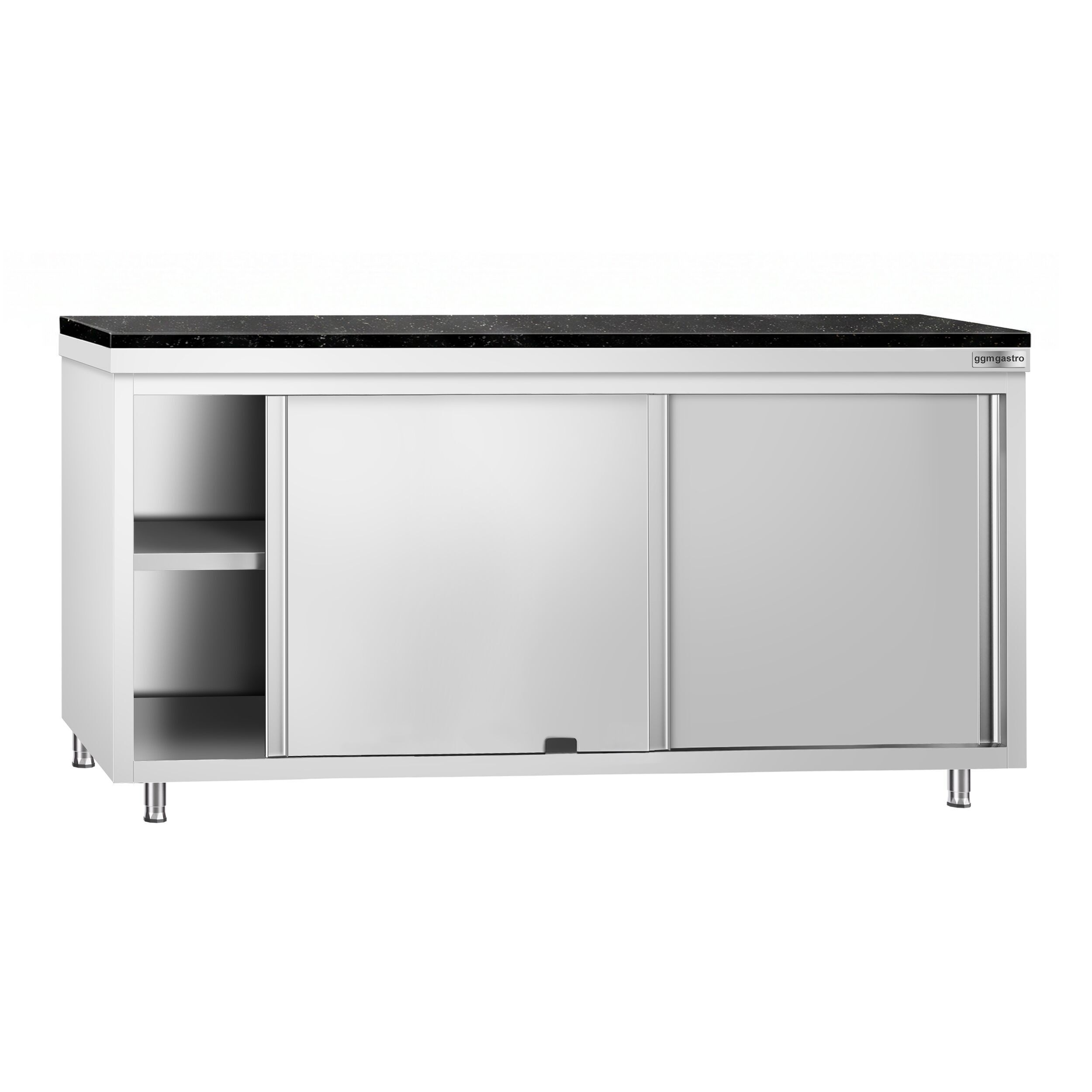 Roestvrijstalen werkkast PREMIUM - 1800 x 700 mm - met doorgeefluik - incl. granieten werkblad