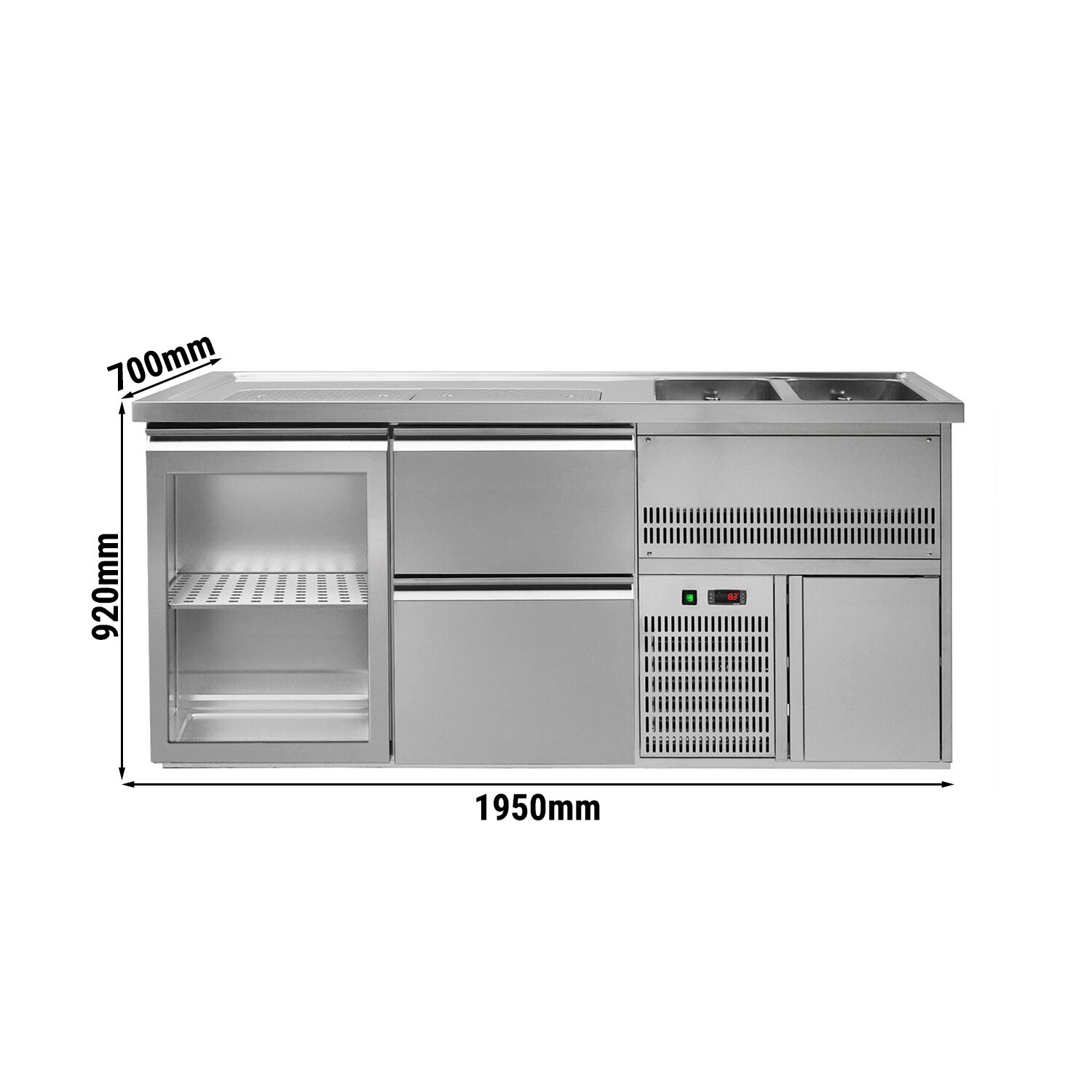 Biertheke Premium PLUS - 1950x700mm - 1 Glastür & 2 Schubladen