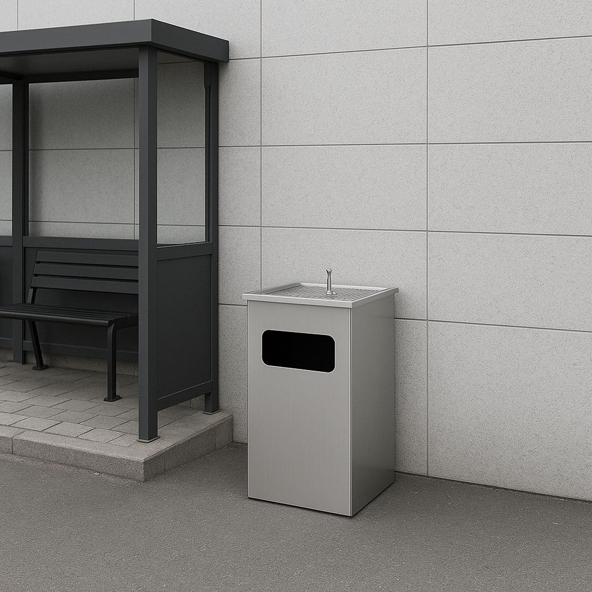 Poubelle - avec cendrier - inox