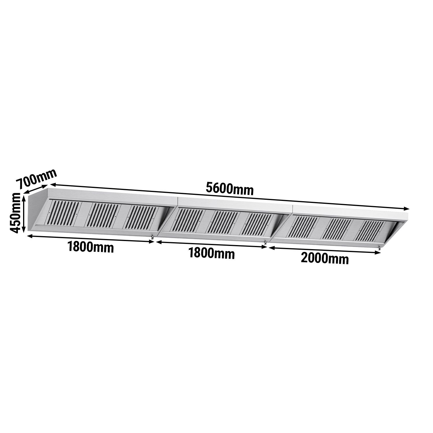 Fali elszívóernyő - 5600 mm - 700 mm mély - Labirintszűrő és világítás - motor nélkül