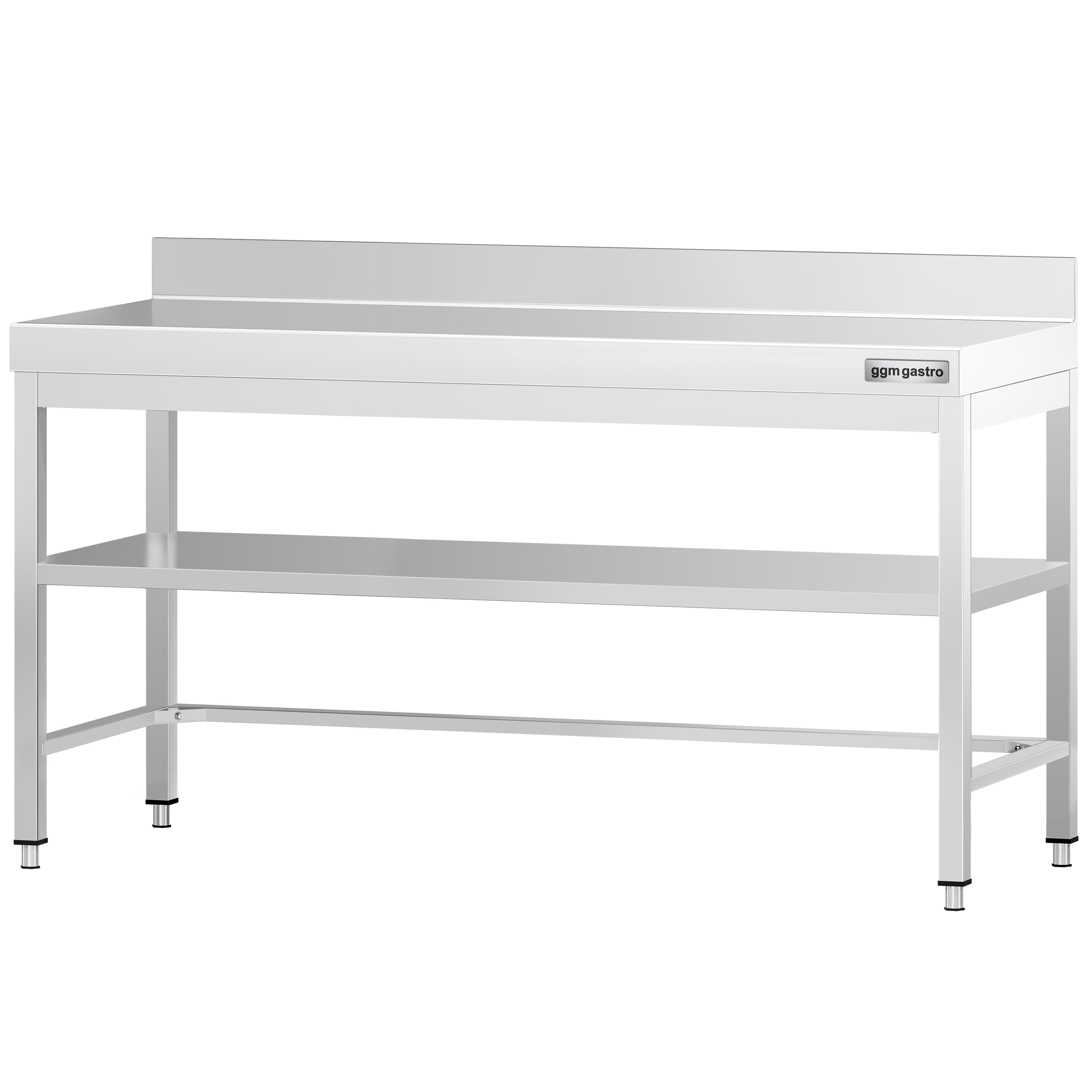 Table de travail inox PREMIUM - 2000 x 700 mm - avec tablette inférieure, Dosseret & Renforts